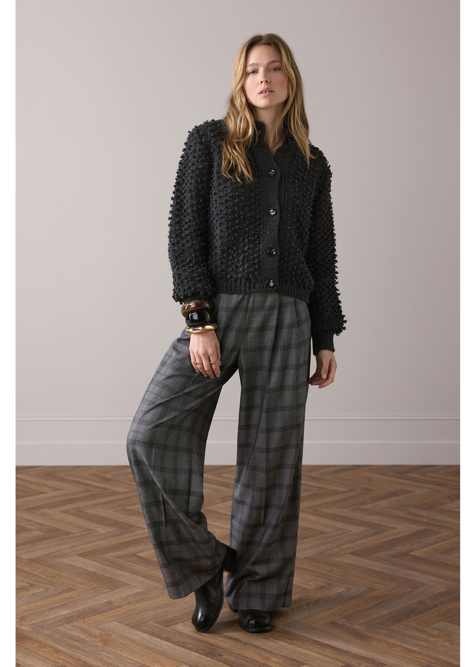 Summum Summum, Cardigan loop stitch knit, Antraciet, Size: