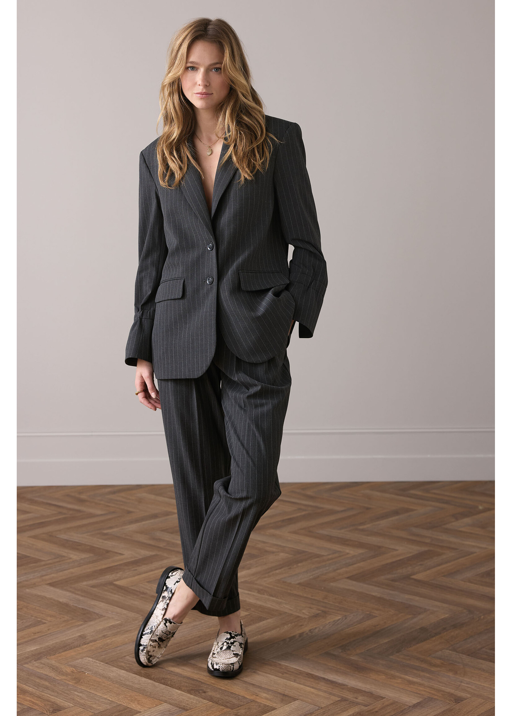Summum Summum, Blazer boyfriend Pinstripe, Antraciet, Size: