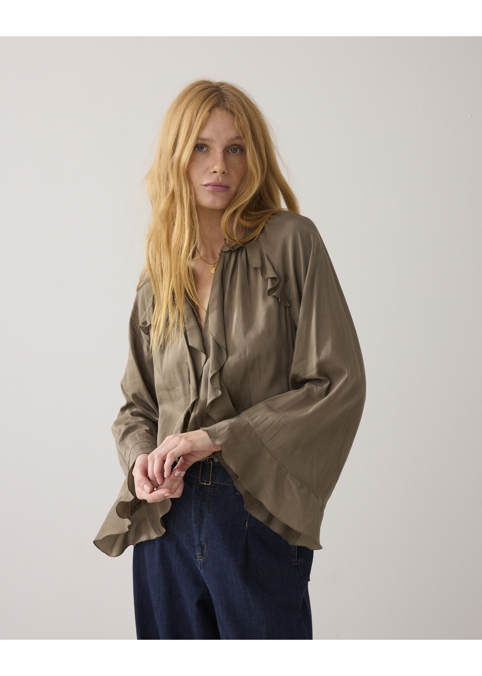 Summum Summum, Top ruffles Cotton viscose. Dark camo, Size: