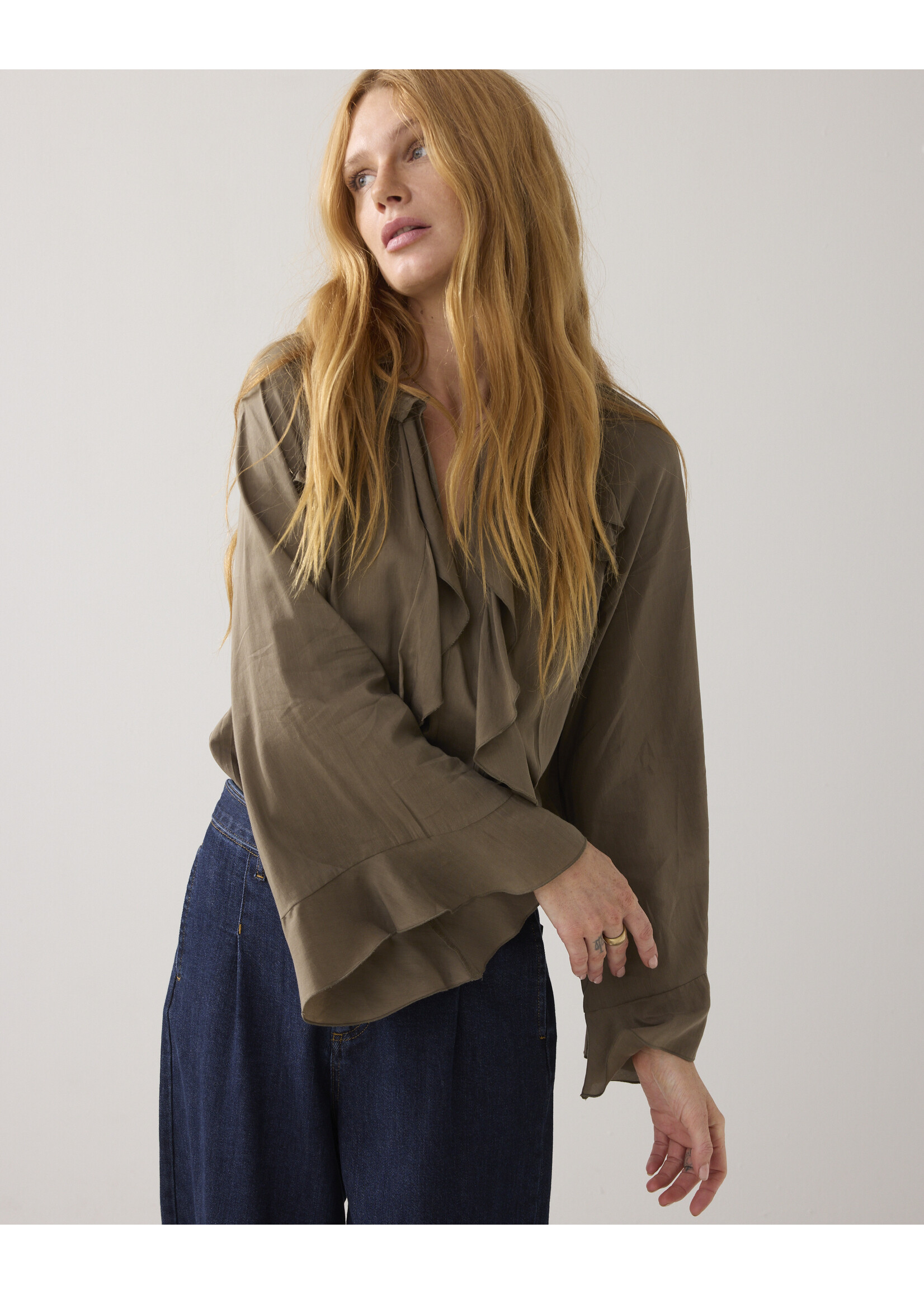Summum Summum, Top ruffles Cotton viscose. Dark camo, Size: