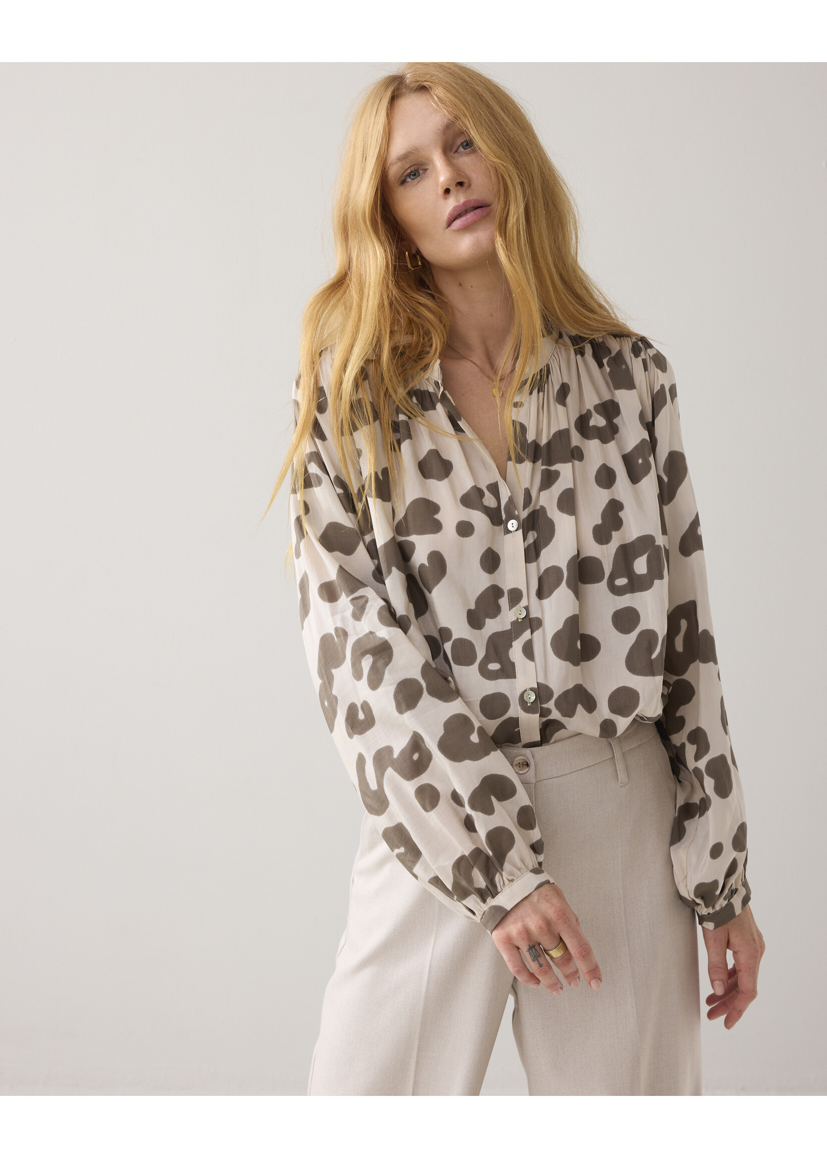 Summum Summum, Blouse Co/vi printed, Ivory, Size: