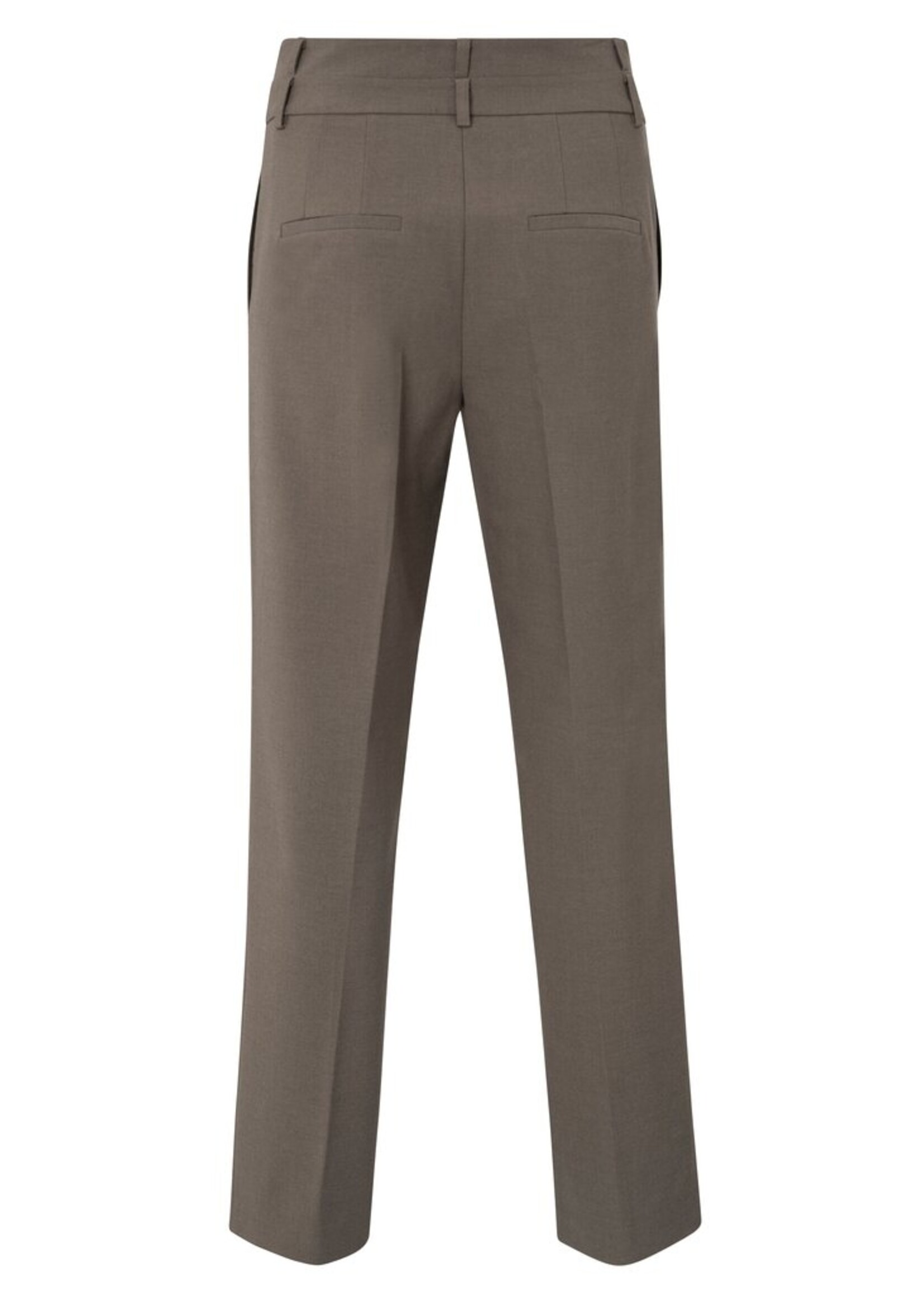 Yaya Yaya, Broek met dubbele tailleband, Dark taupe grey melange, Size:
