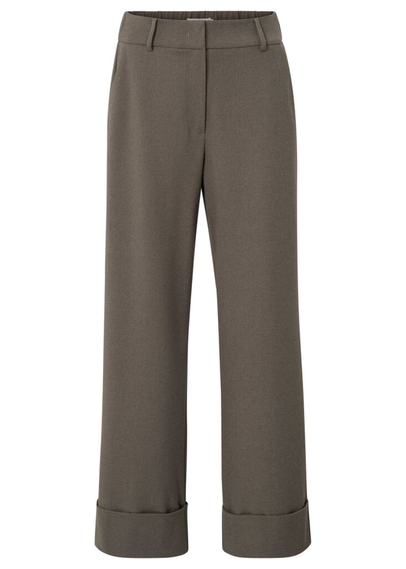 Yaya Yaya, Zachte geweven broek met brede omgeslagen zoom, Dark taupe grey, Size:
