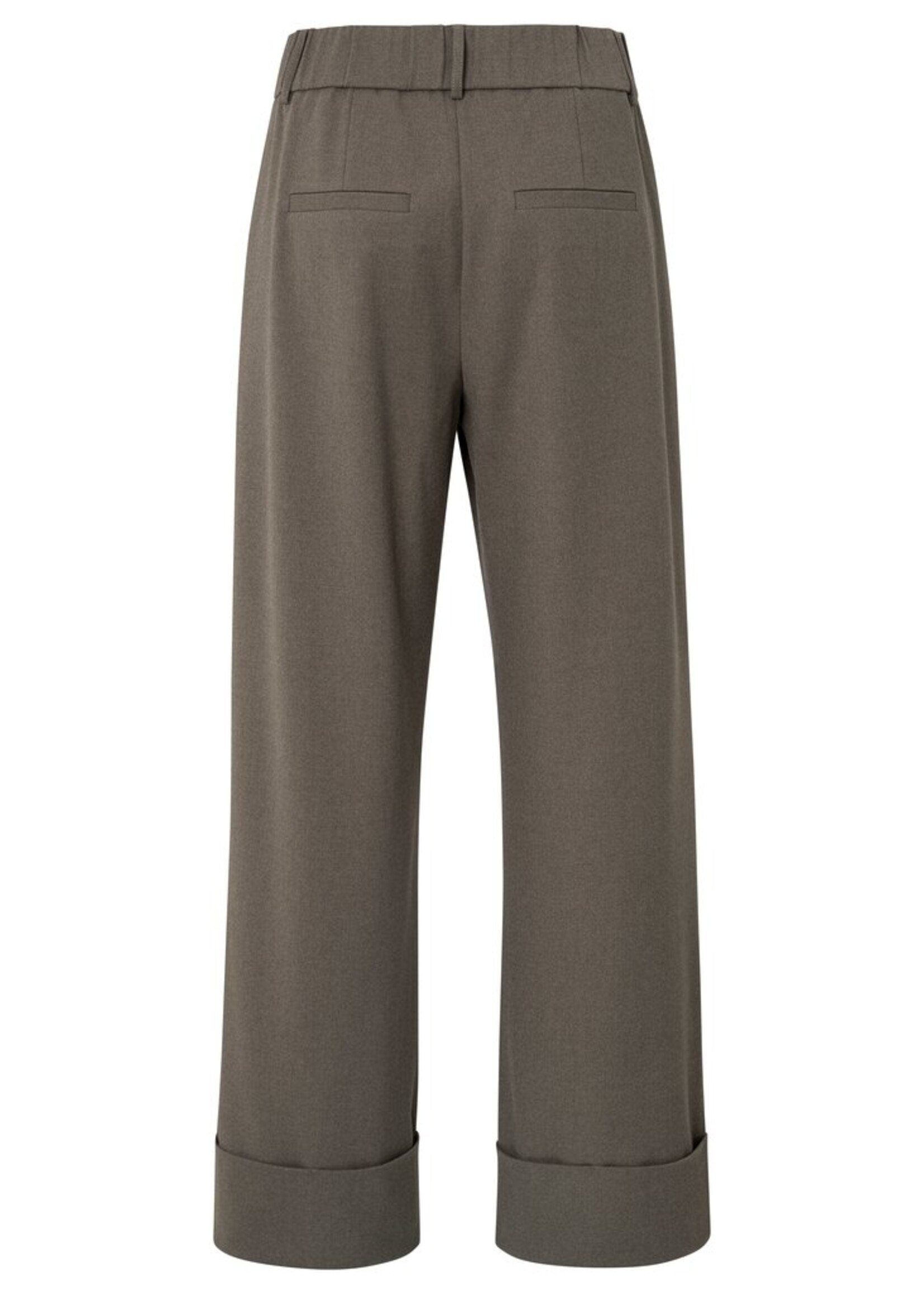 Yaya Yaya, Zachte geweven broek met brede omgeslagen zoom, Dark taupe grey, Size: