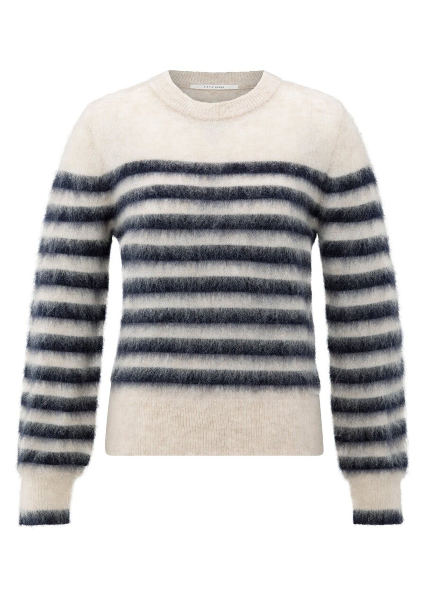 Yaya Yaya, Gestreepte trui met ronde hals, blue dessin, Size: