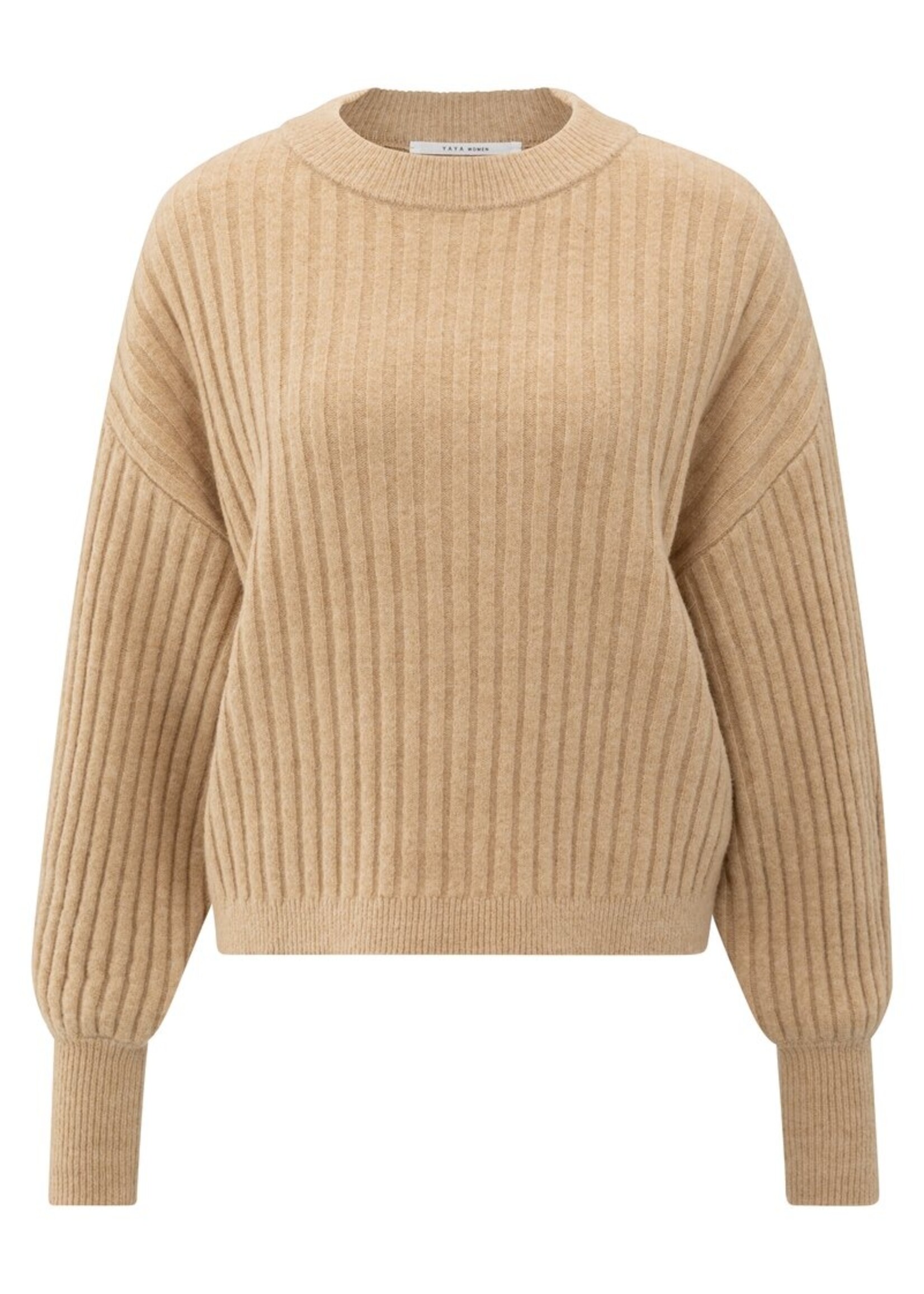 Yaya Yaya, Geribde trui met ronde hals, Light camel, Size: