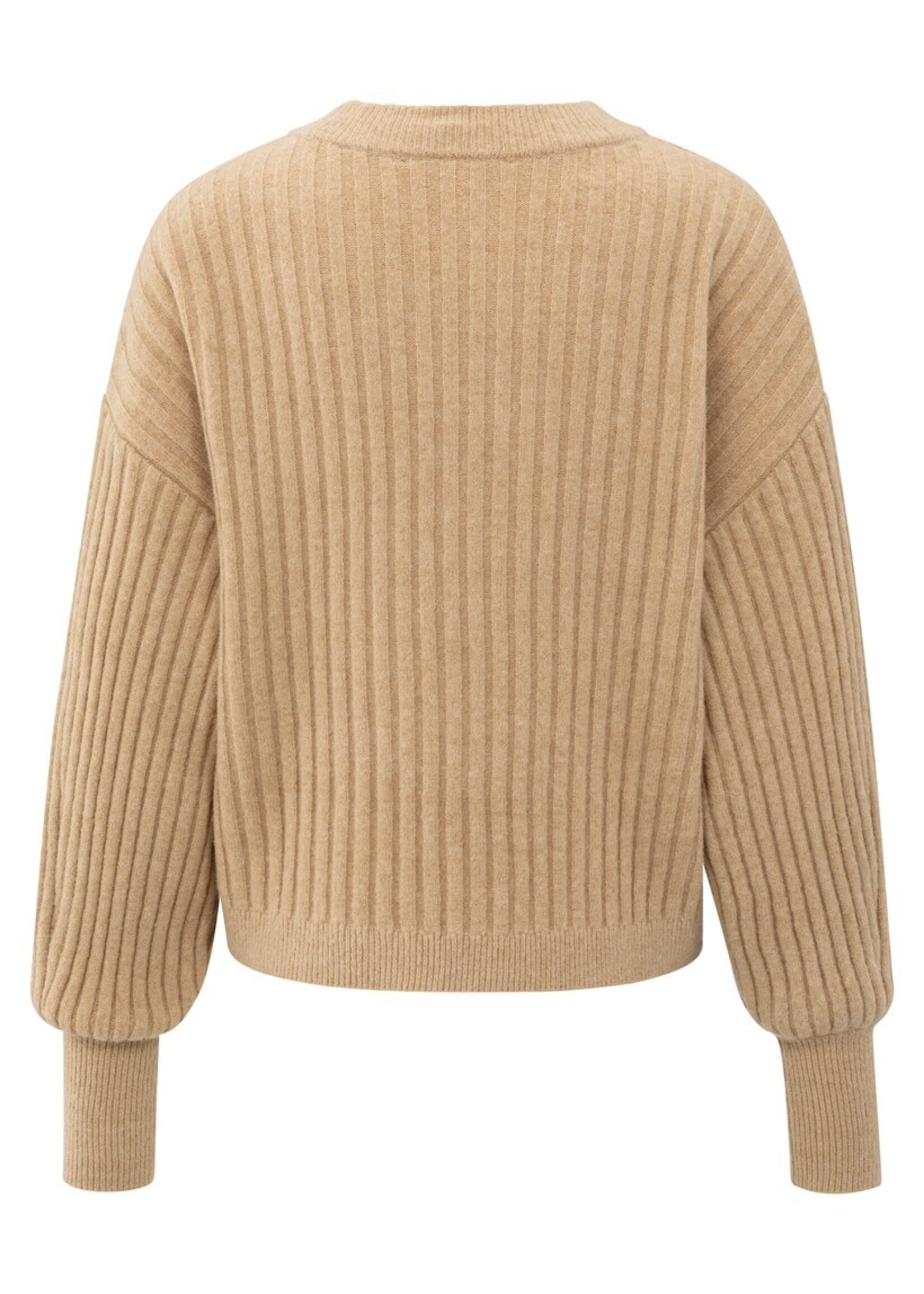 Yaya Yaya, Geribde trui met ronde hals, Light camel, Size: