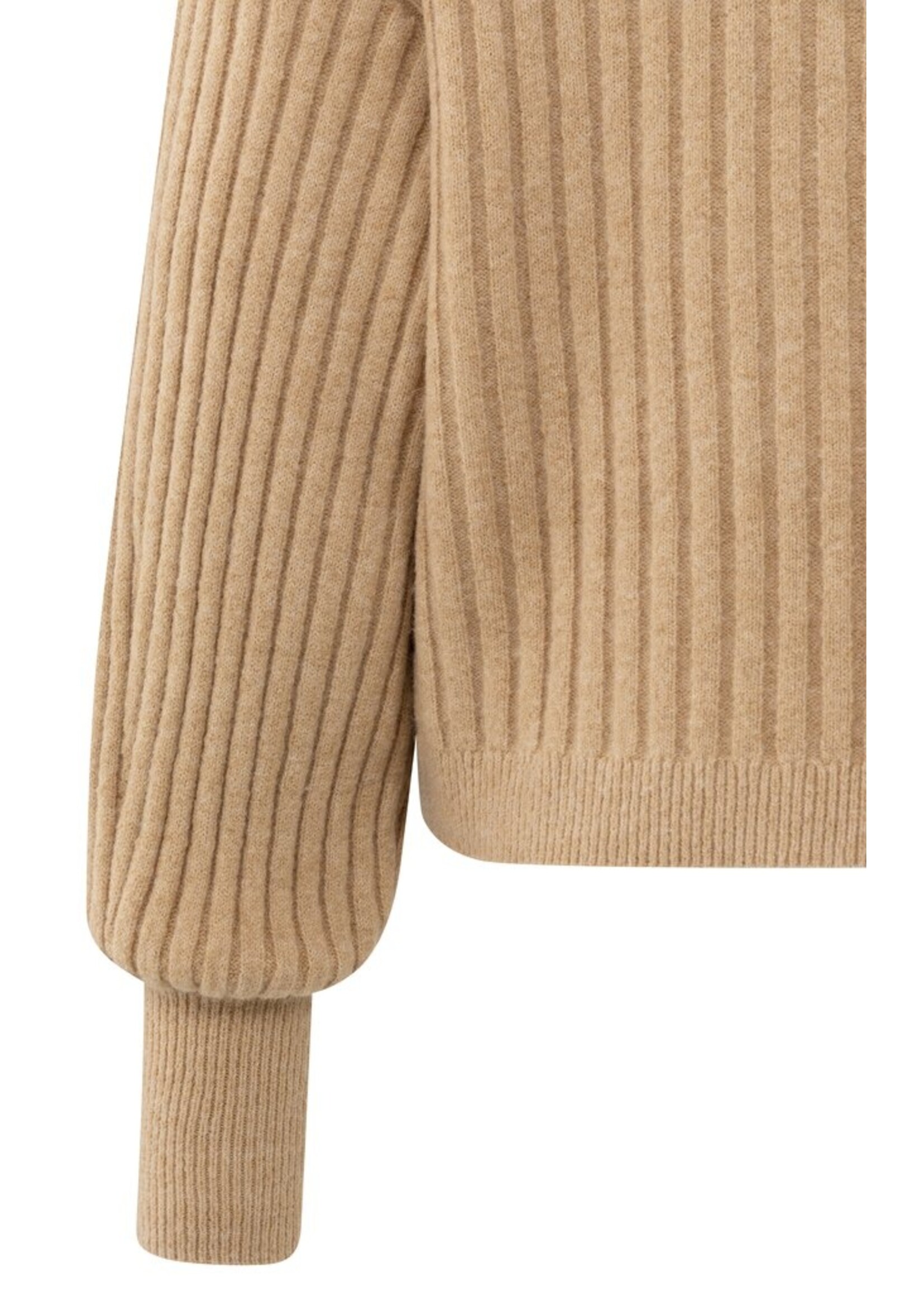 Yaya Yaya, Geribde trui met ronde hals, Light camel, Size: