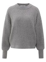 Yaya Yaya, Geribde trui met ronde hals, Taupe grey, Size: