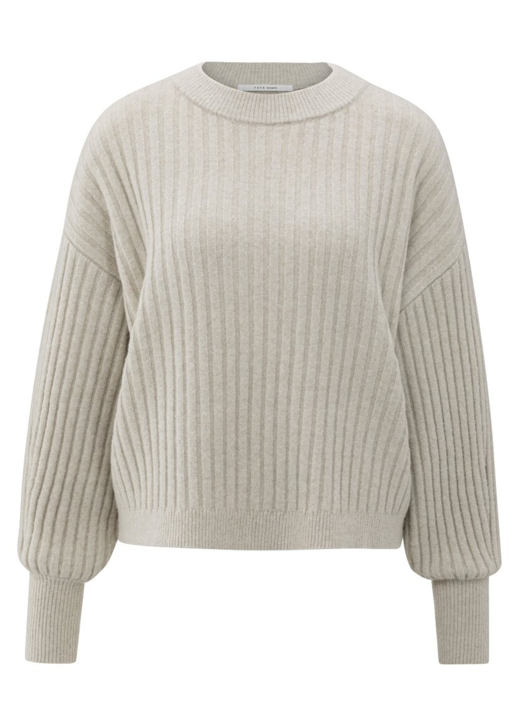Yaya Yaya, Geribde trui met ronde hals, Cloud grey, Size: