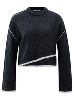 Yaya Yaya, Trui met contrasterende boorden, Col blue melange, Size: