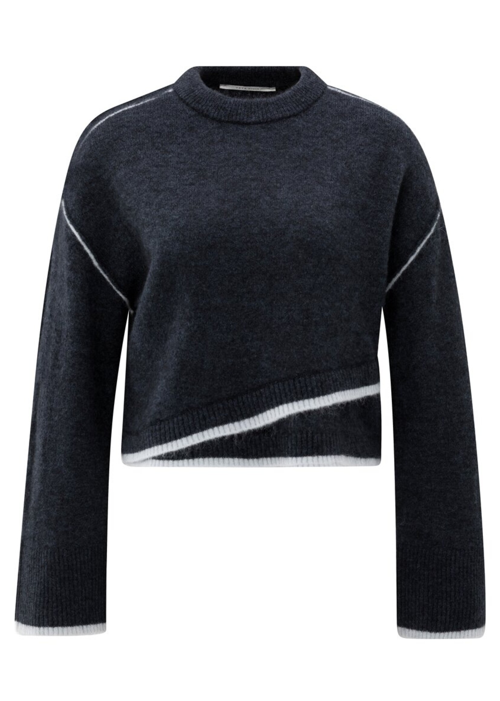 Yaya Yaya, Trui met contrasterende boorden, Col blue melange, Size: