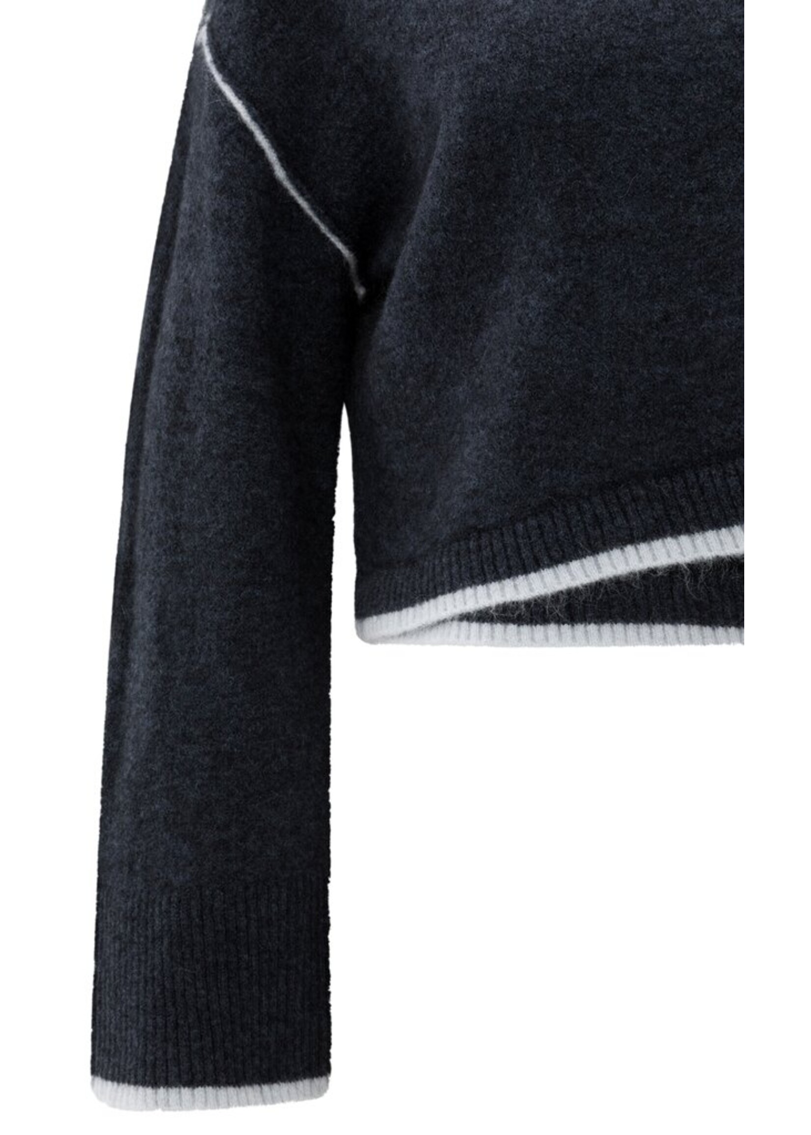 Yaya Yaya, Trui met contrasterende boorden, Col blue melange, Size: