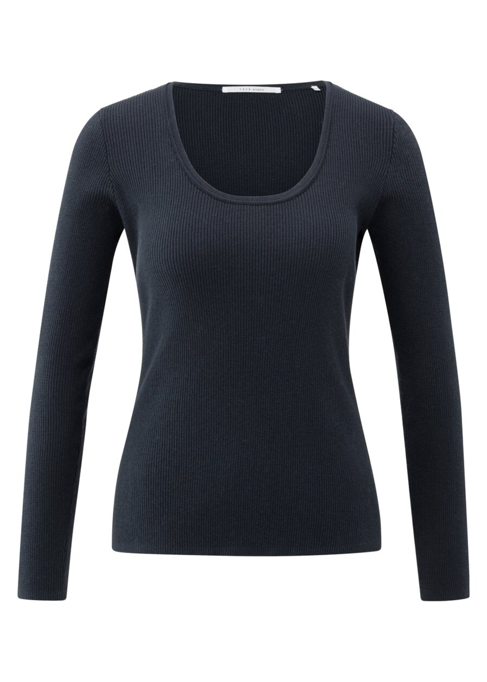 Yaya Yaya, Fijne ribtop met ronde hals, Collegiate blue, Size: