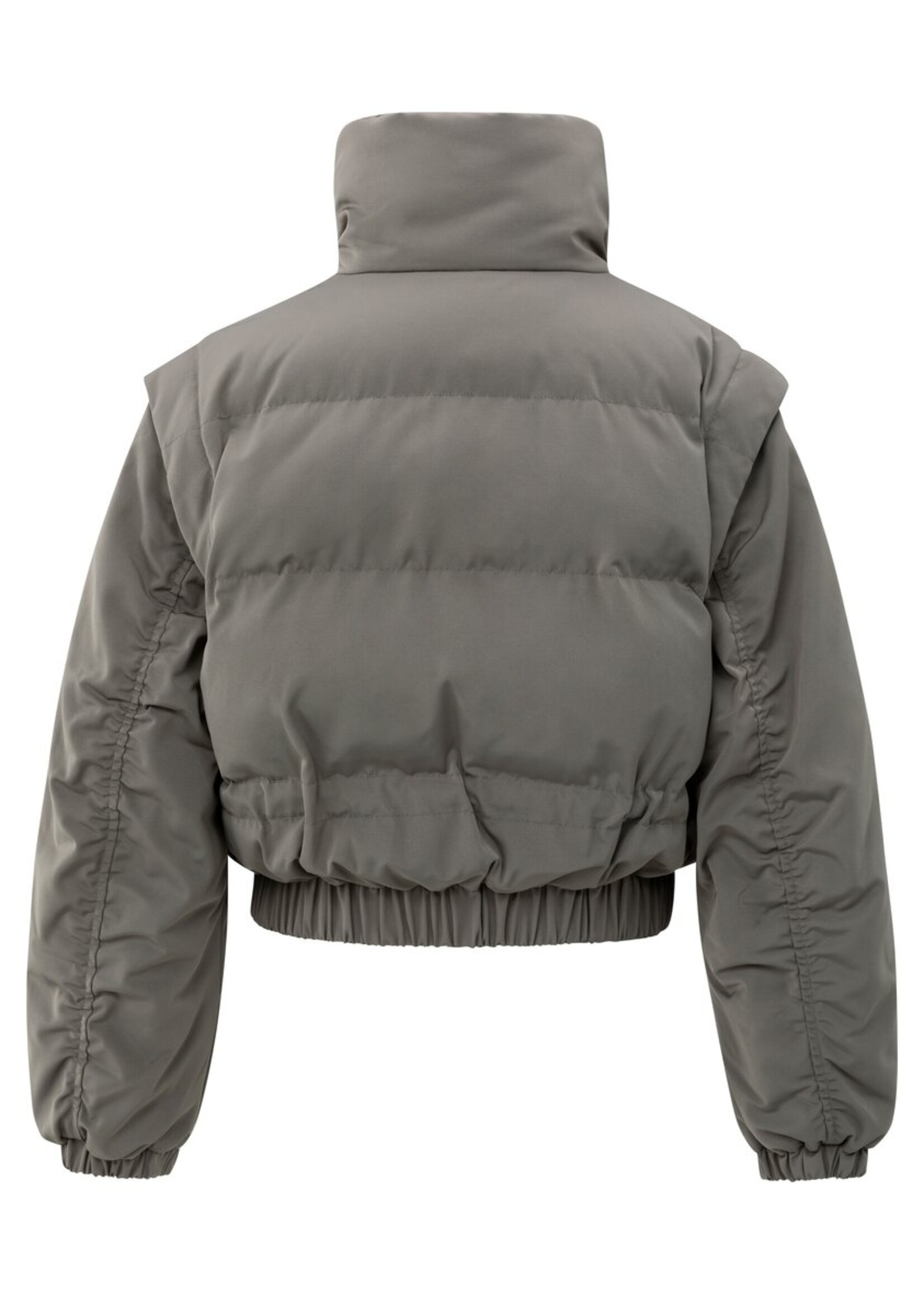 Yaya Yaya, Oversized nylon jas met afritsmouwen, Taupe grey, Size: