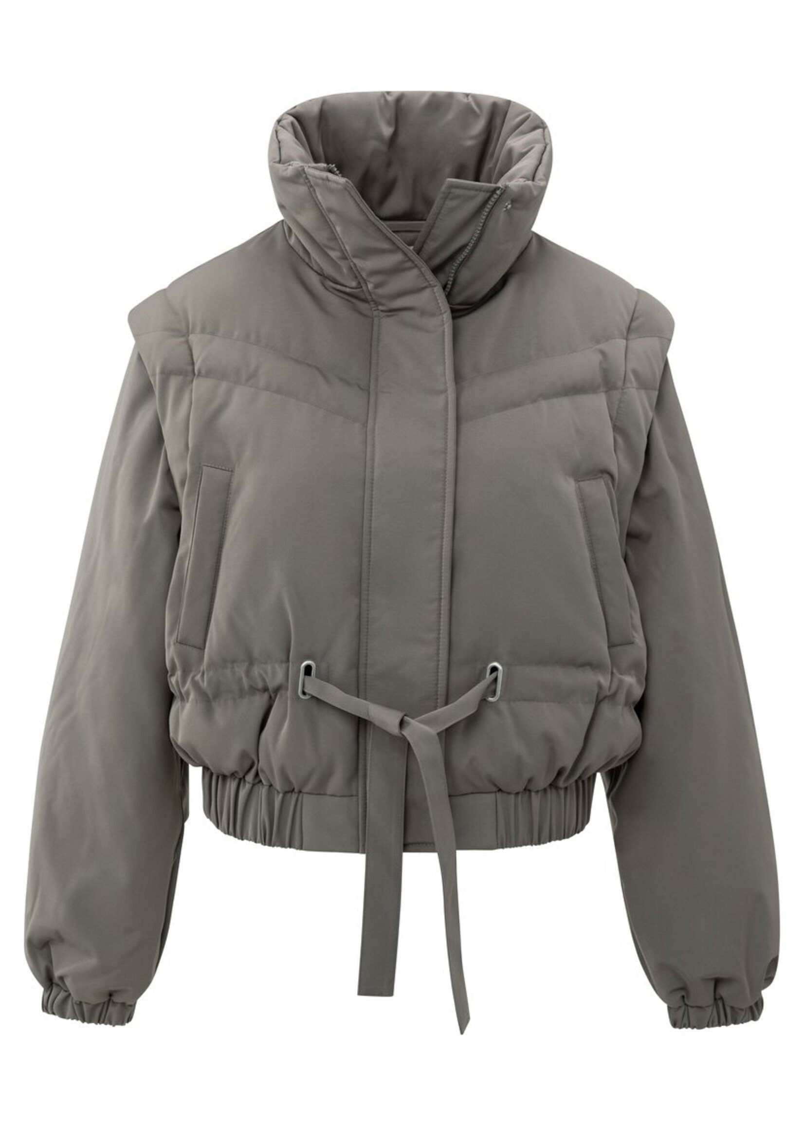 Yaya Yaya, Oversized nylon jas met afritsmouwen, Taupe grey, Size:
