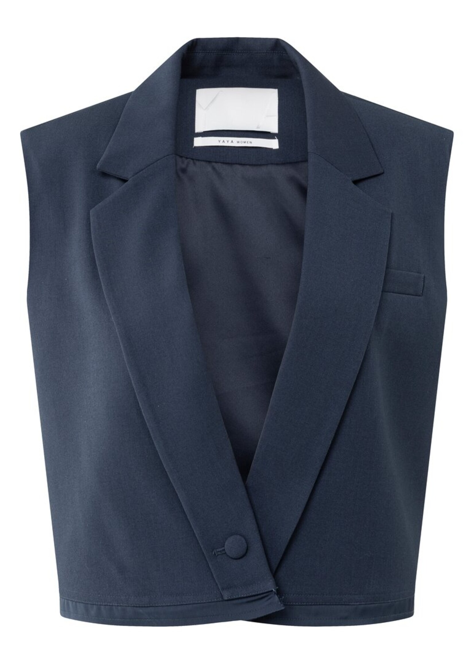 Yaya Yaya, Mouwloze korte blazer met dubbele laag-effect, Collegiate blue, Size: