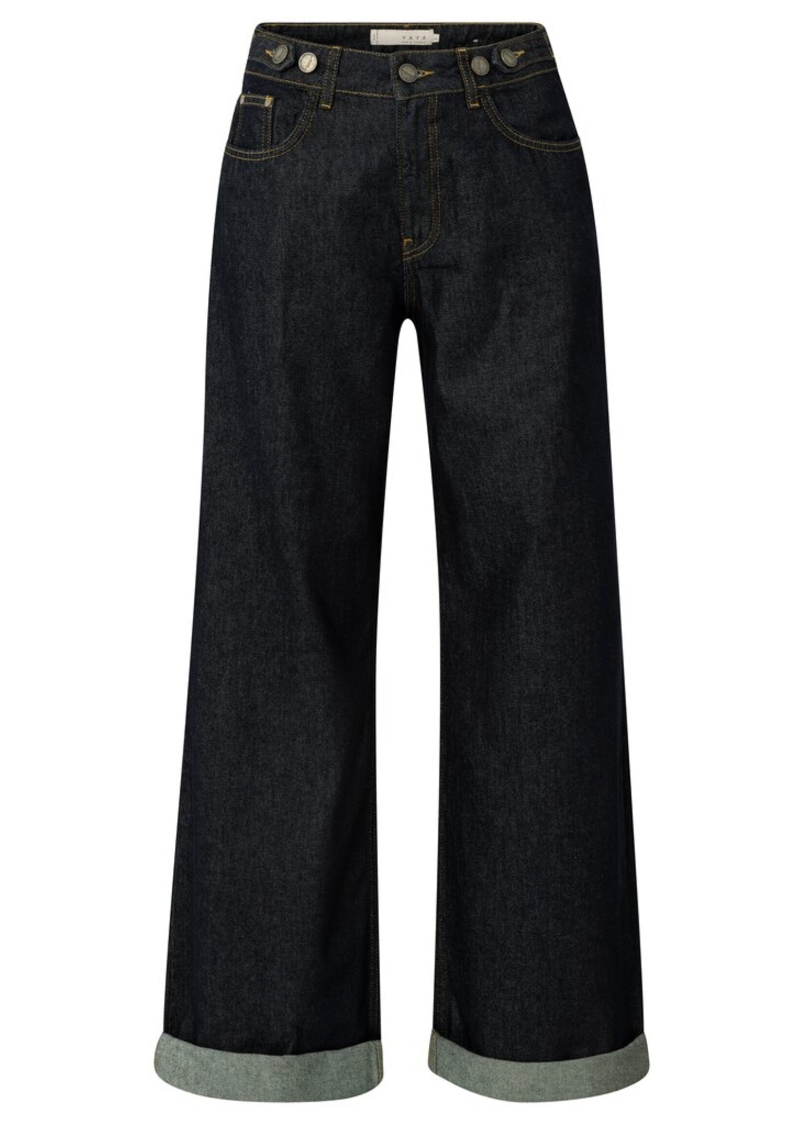 Yaya Yaya, Loose fit denim met omgeslagen zoom, Dark blue denim, Size: