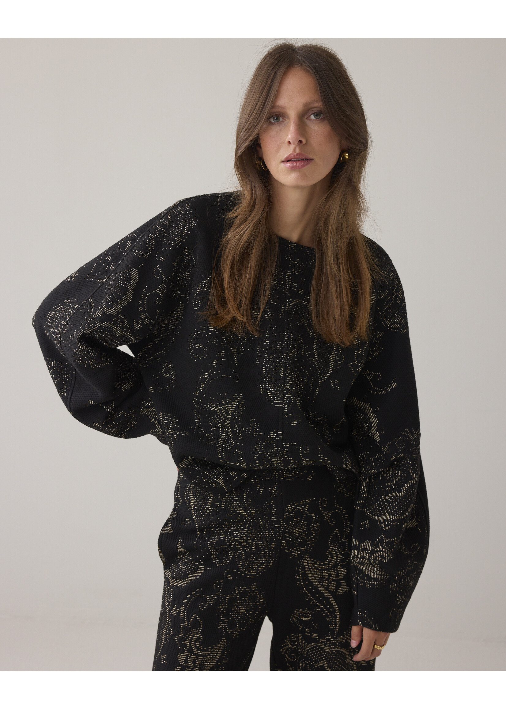 Summum Summum, Jersey Ornamental jacquard trui, Black, size: