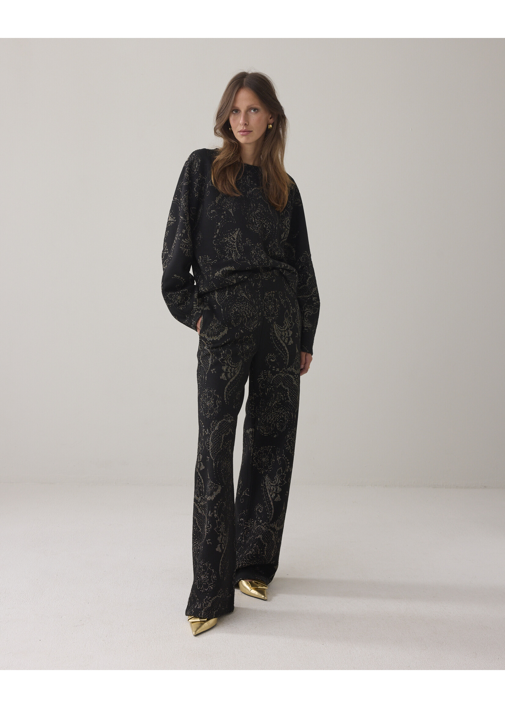 Summum Summum, Trousers Ornamental jacquard, Black, size: