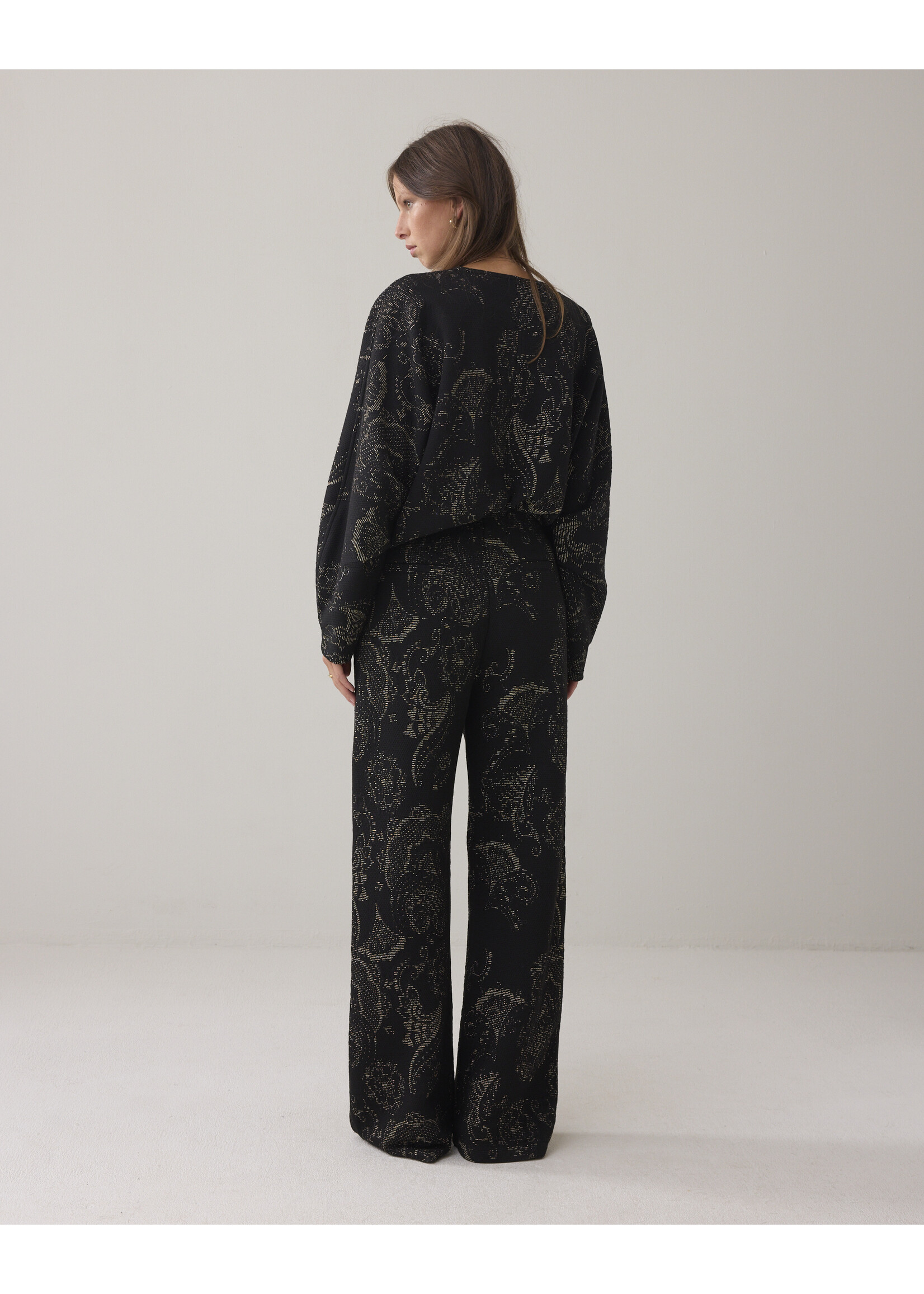 Summum Summum, Trousers Ornamental jacquard, Black, size: