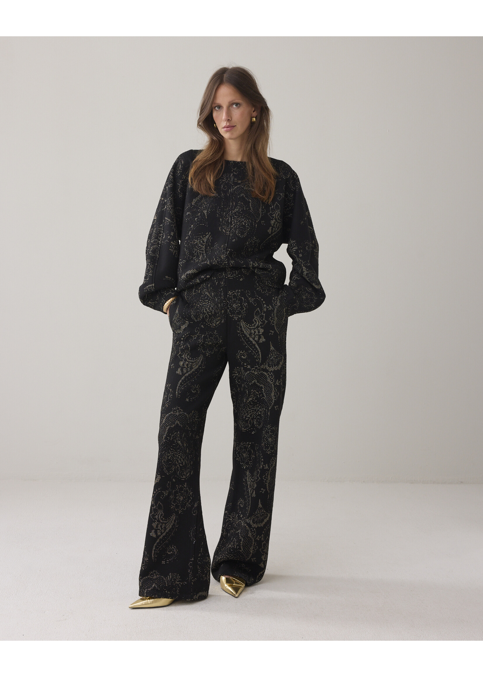 Summum Summum, Trousers Ornamental jacquard, Black, size: