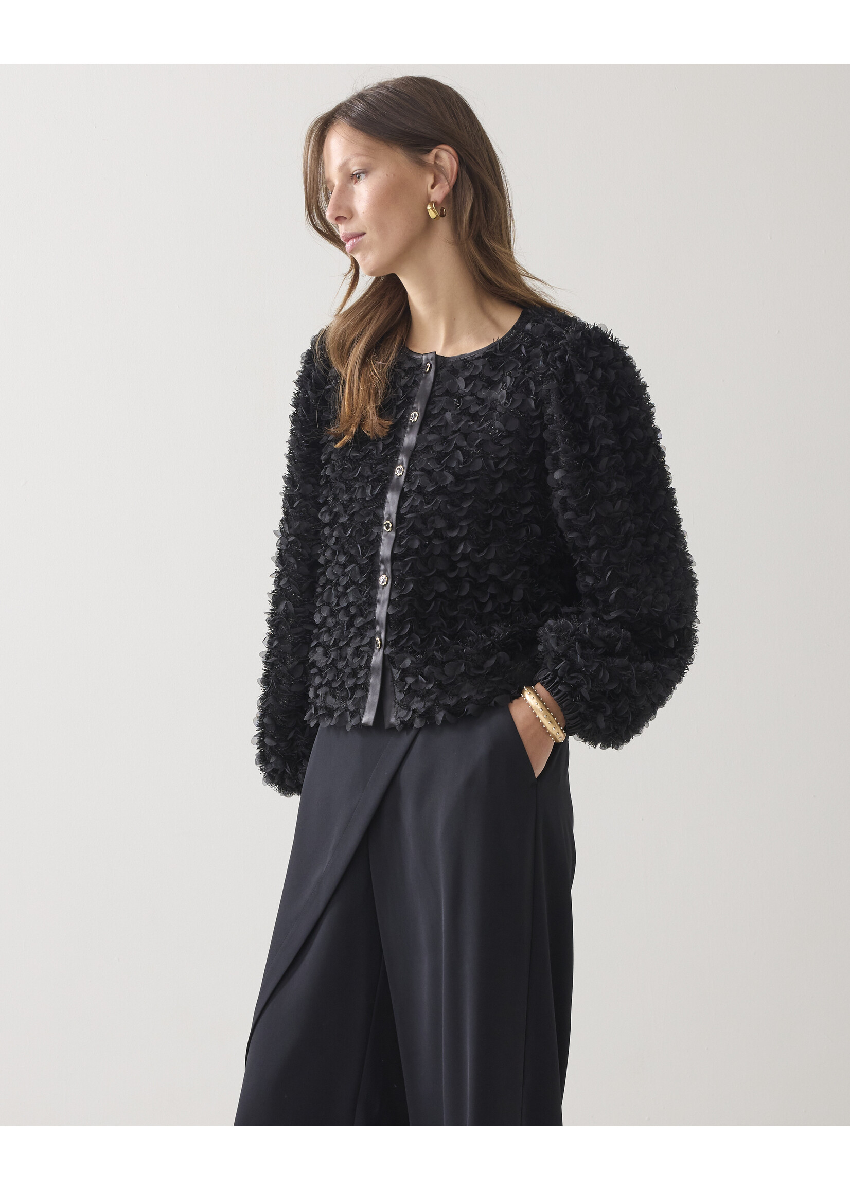Summum Summum, Jacket 3D Flowerfluffy, black, Size: