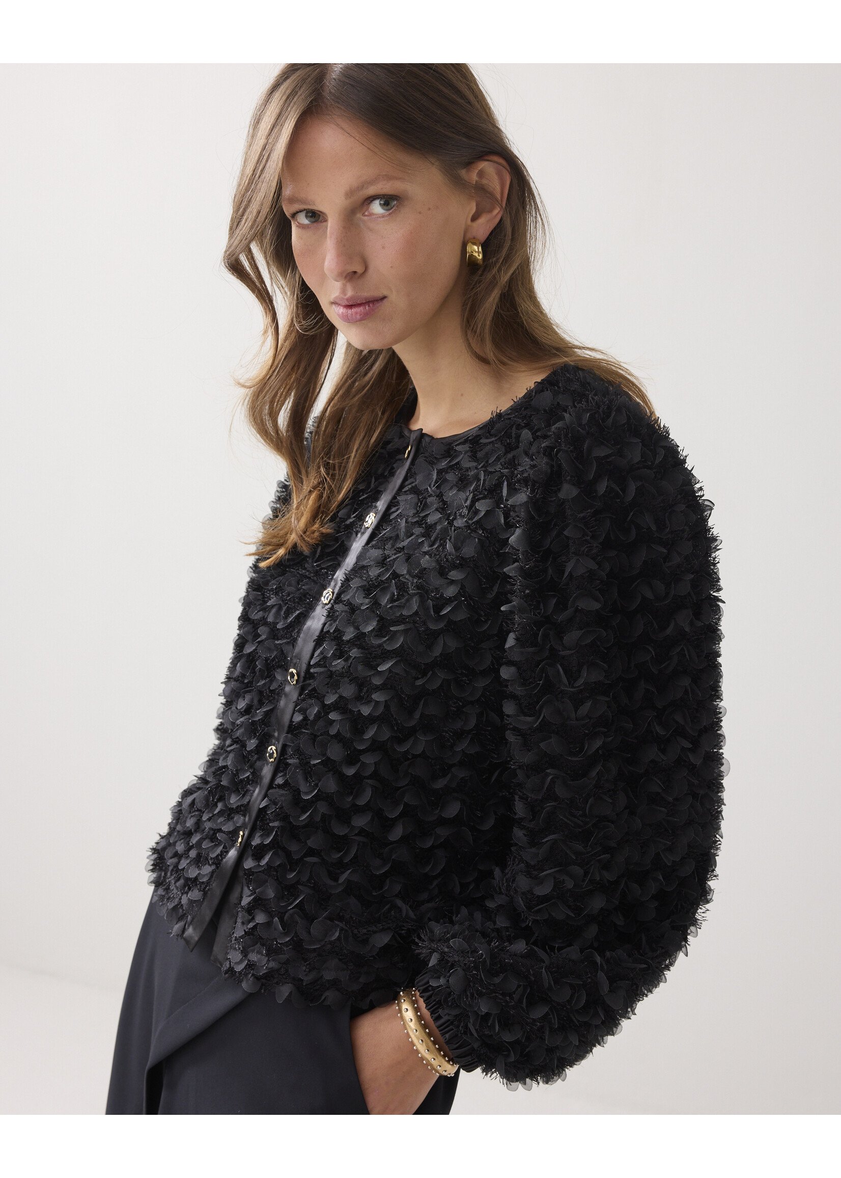 Summum Summum, Jacket 3D Flowerfluffy, black, Size: