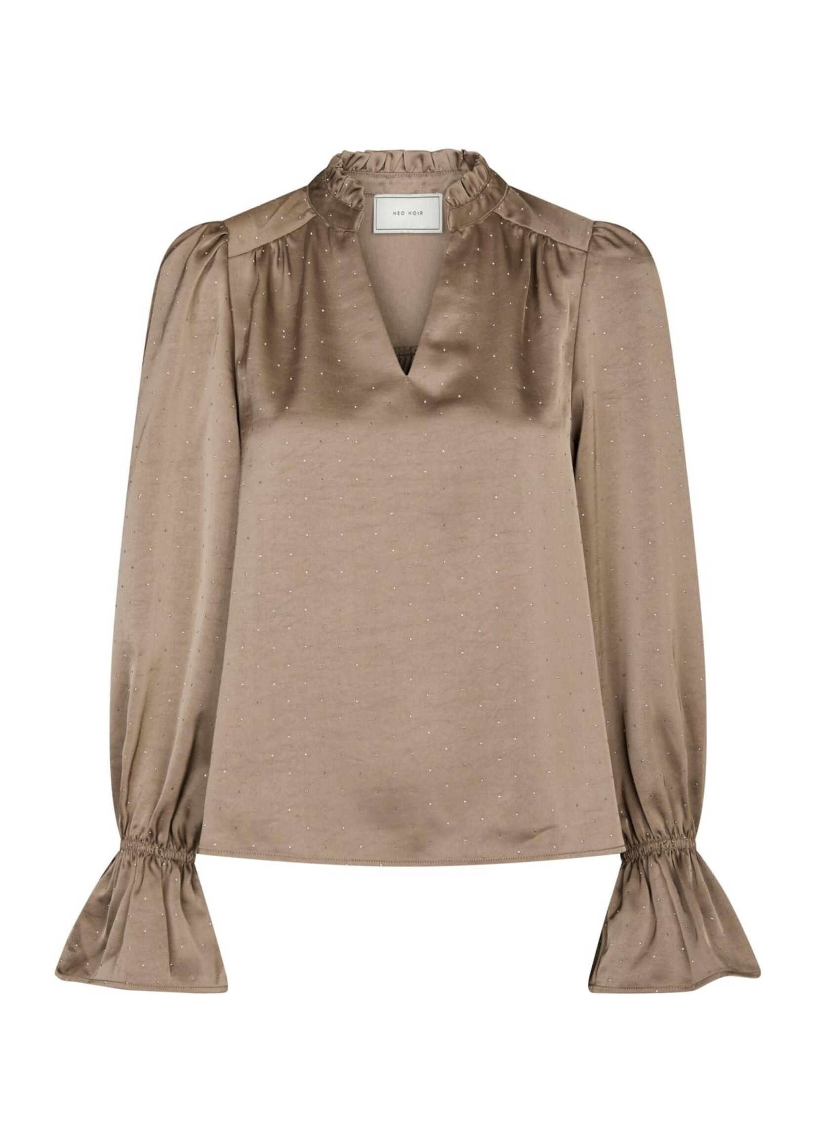 Neo Noir Neo Noir, Amara Heavy Sateen Bedaz Blouse , Dark Taupe, Size: