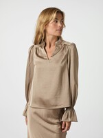 Neo Noir Neo Noir, Amara Heavy Sateen Bedaz Blouse , Dark Taupe, Size: