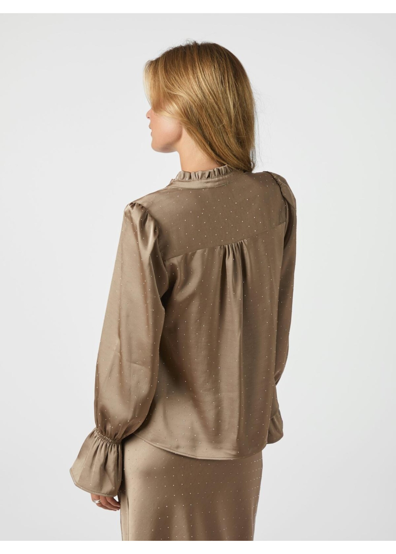 Neo Noir Neo Noir, Amara Heavy Sateen Bedaz Blouse , Dark Taupe, Size: