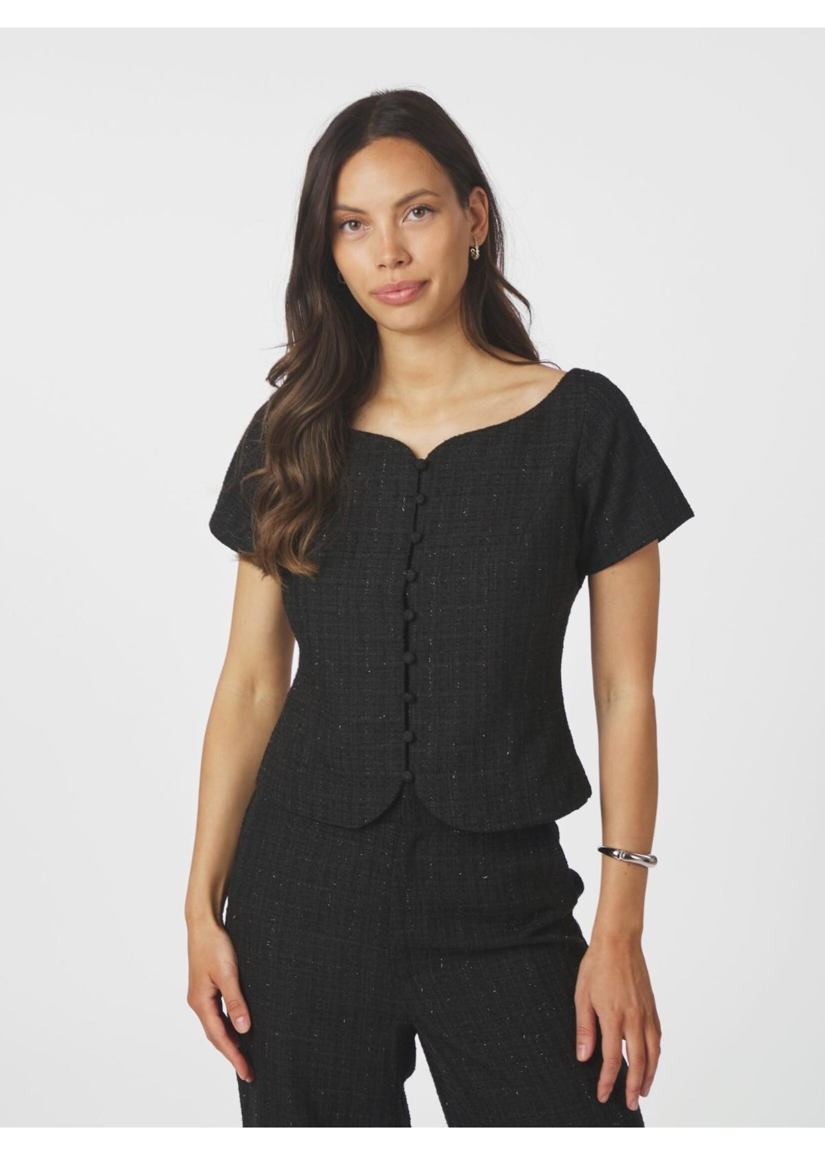 Neo Noir Neo Noir, Tango Boucle Top, Black, Size: