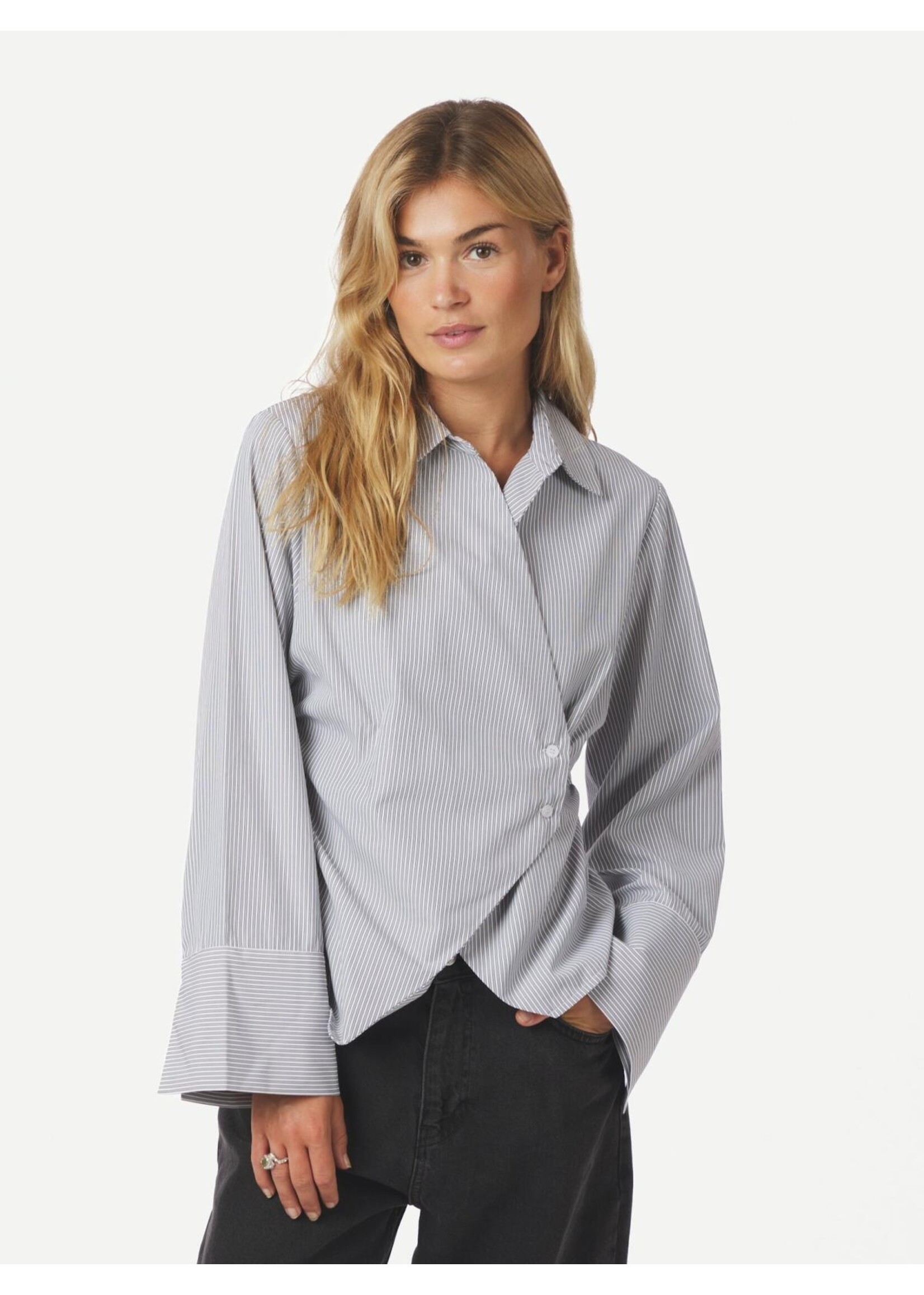 Neo Noir Neo Noir, Fenli Striped Shirt, Grey, Size:
