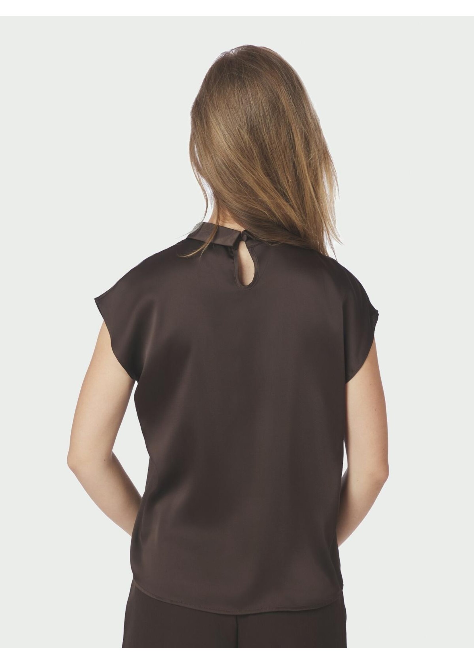 Neo Noir Neo Noir, Fleur Drapy Satin Blouse, Dark brown, Size: