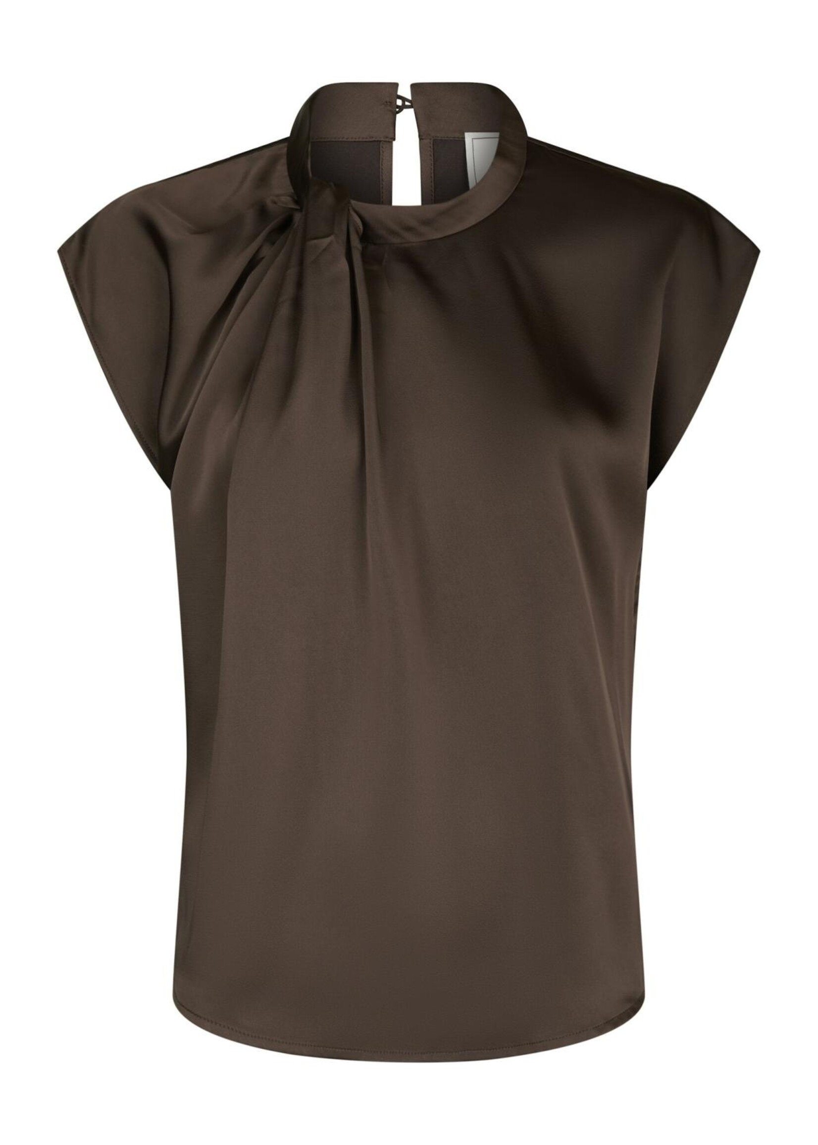 Neo Noir Neo Noir, Fleur Drapy Satin Blouse, Dark brown, Size: