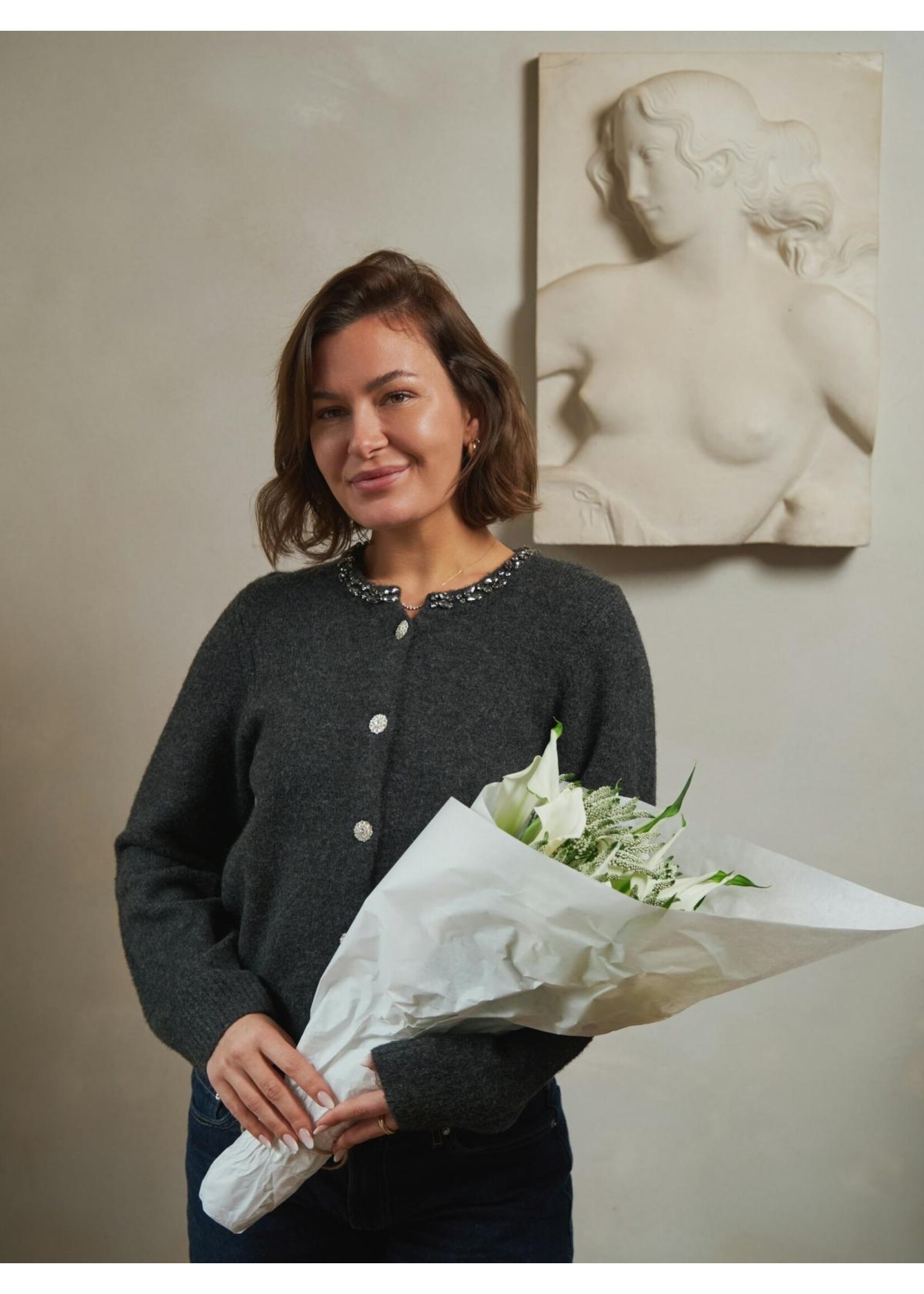 Neo Noir Neo Noir, Marie Stone Knit Cardigan, Antraciet, Size: