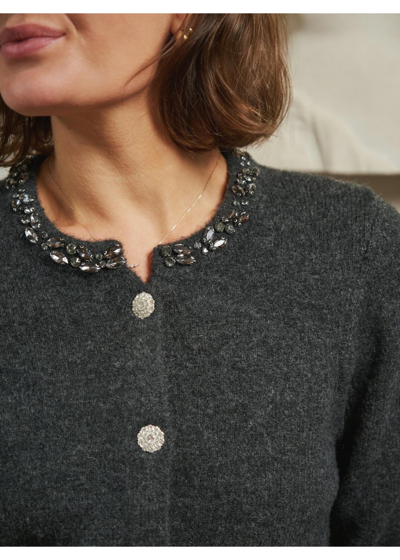 Neo Noir Neo Noir, Marie Stone Knit Cardigan, Antraciet, Size: