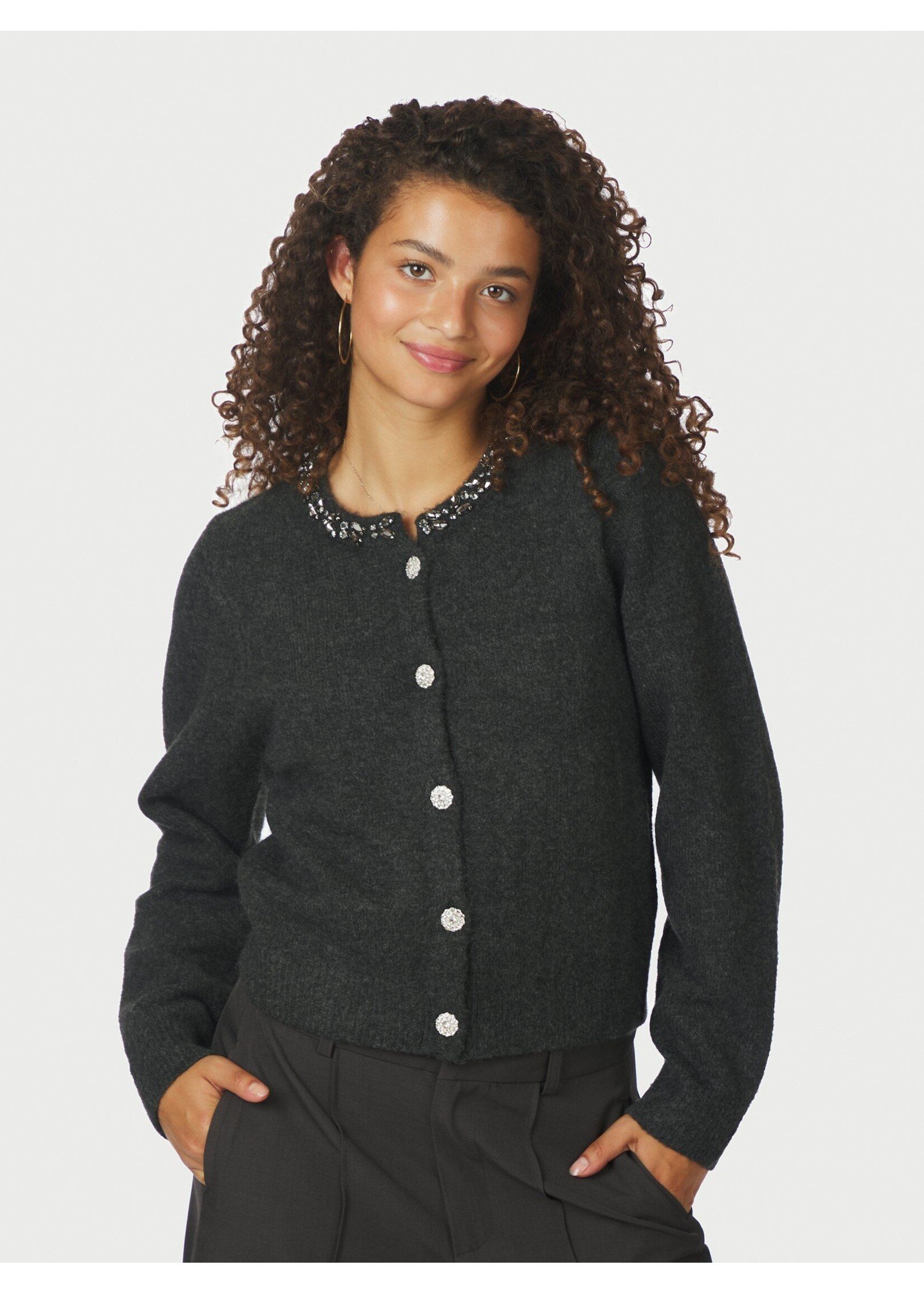 Neo Noir Neo Noir, Marie Stone Knit Cardigan, Antraciet, Size: