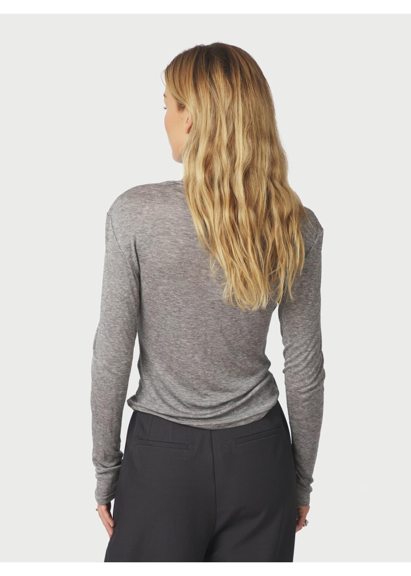 Neo Noir Neo Noir, Teddu Fine Rib Blouse, Antraciet, Size: