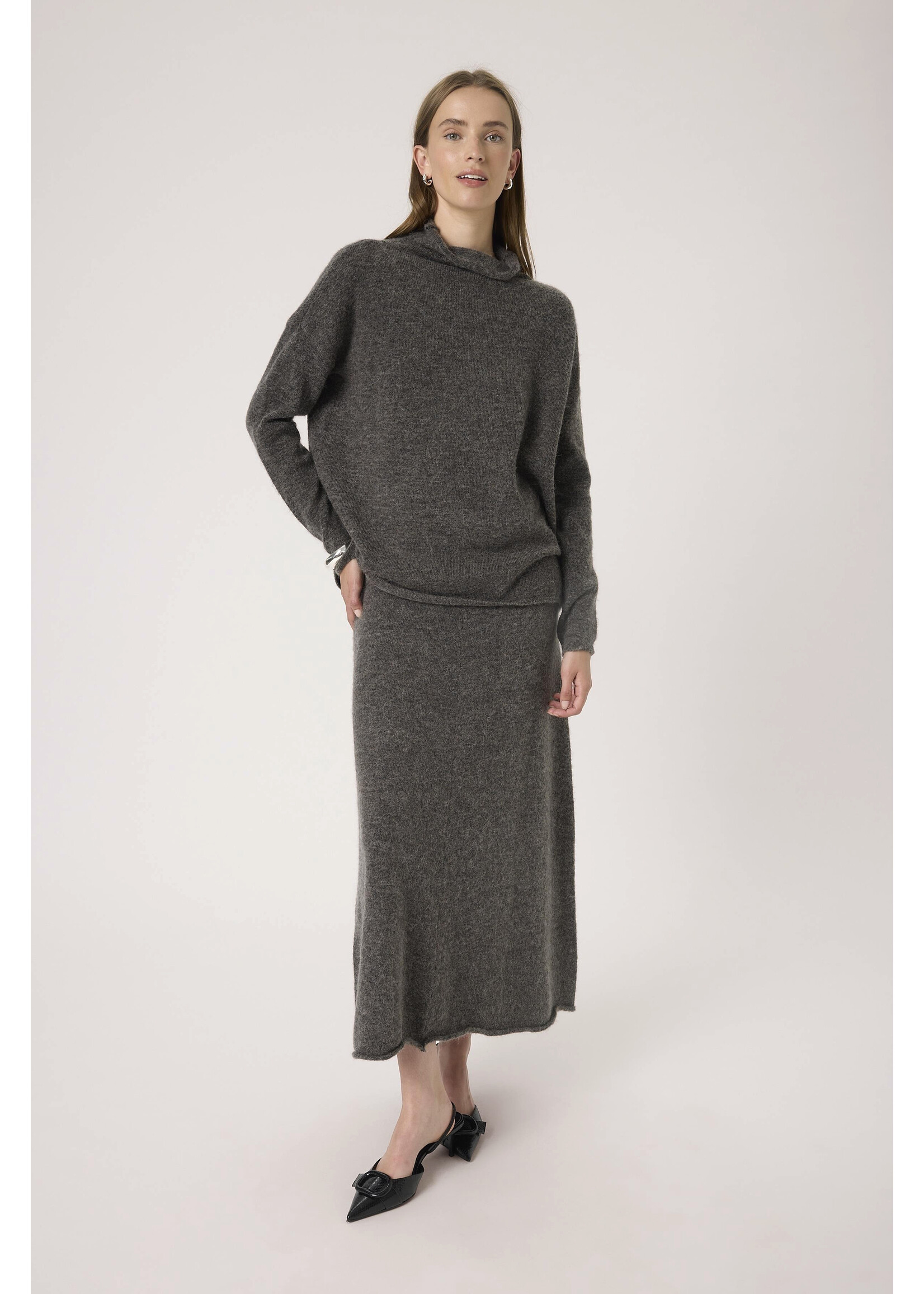 Soaked In Luxury Soaked, SLMiya Slim Sleeve Pullover, Dark grey melange, size: