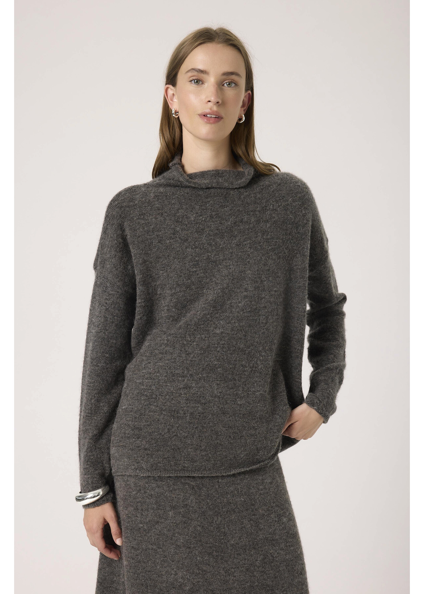 Soaked In Luxury Soaked, SLMiya Slim Sleeve Pullover, Dark grey melange, size: