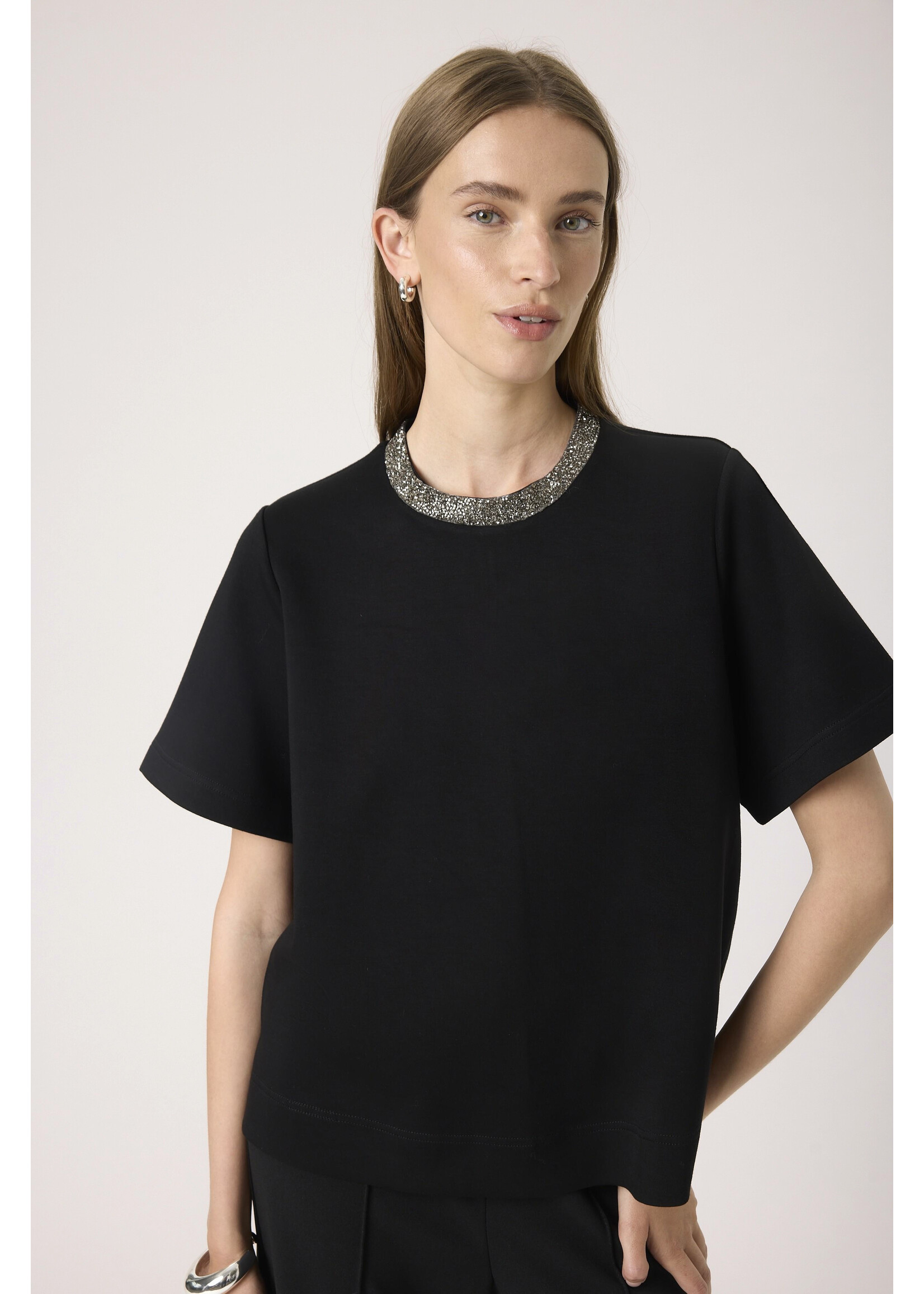 Soaked In Luxury Soaked, SLMarigold Embellished Tee, Black, Size: