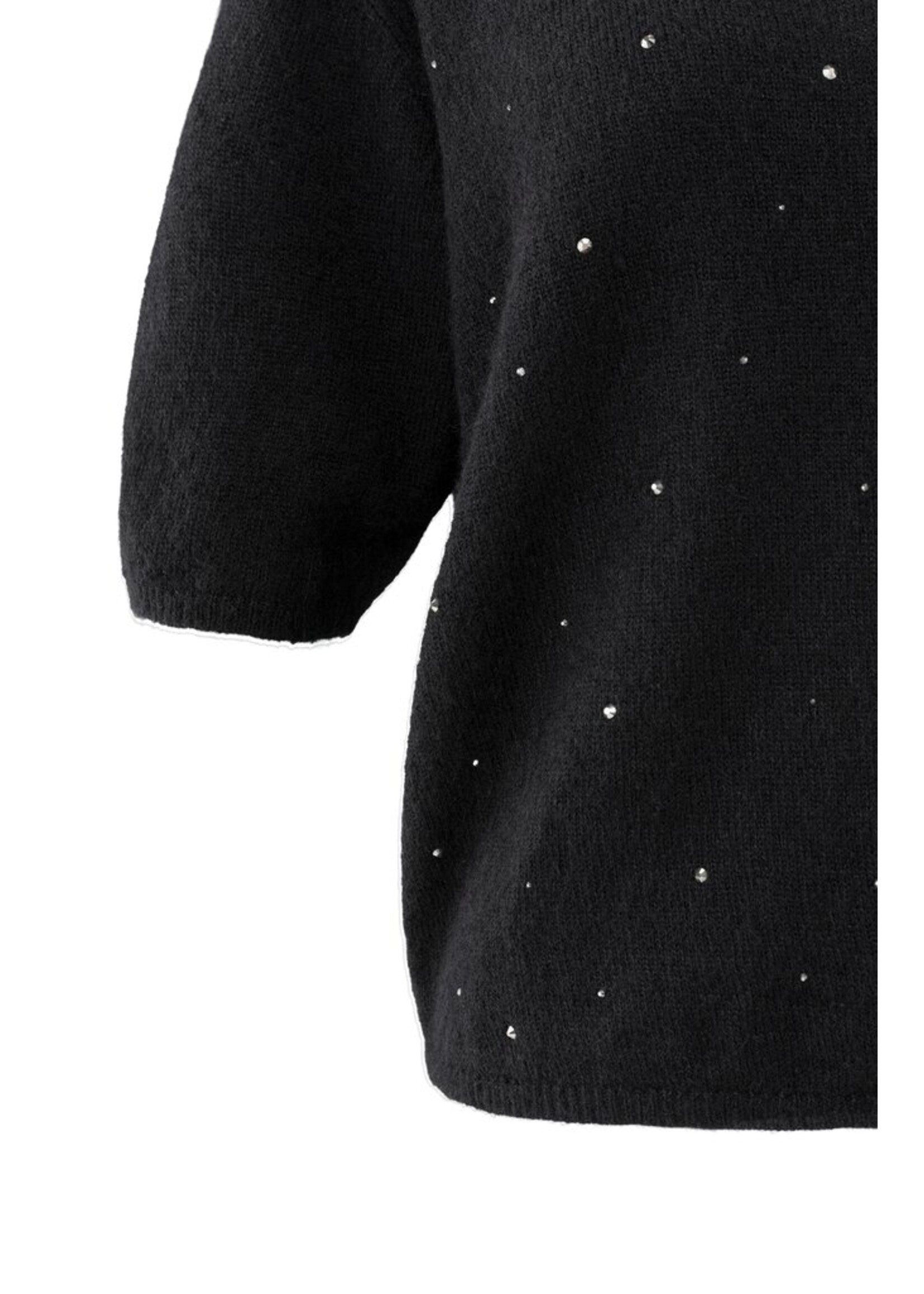 Yaya Yaya, Zachte V-hals trui met subtiele strass steentjes, Black, Size: