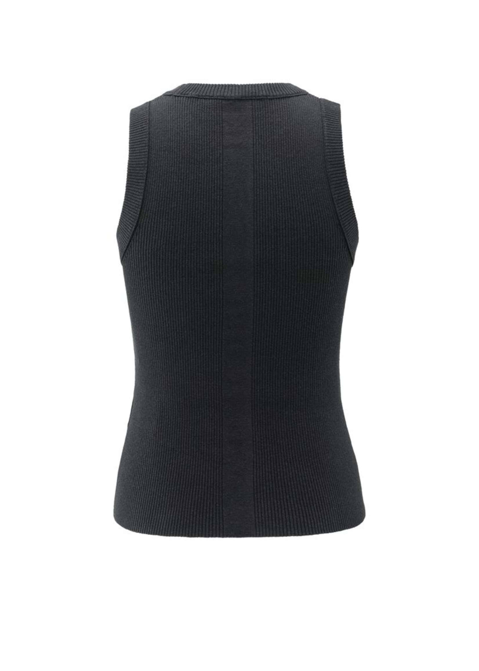 Yaya Yaya, Gebreide tanktop met ribstructuur en glinsterdetails, Black, Size: