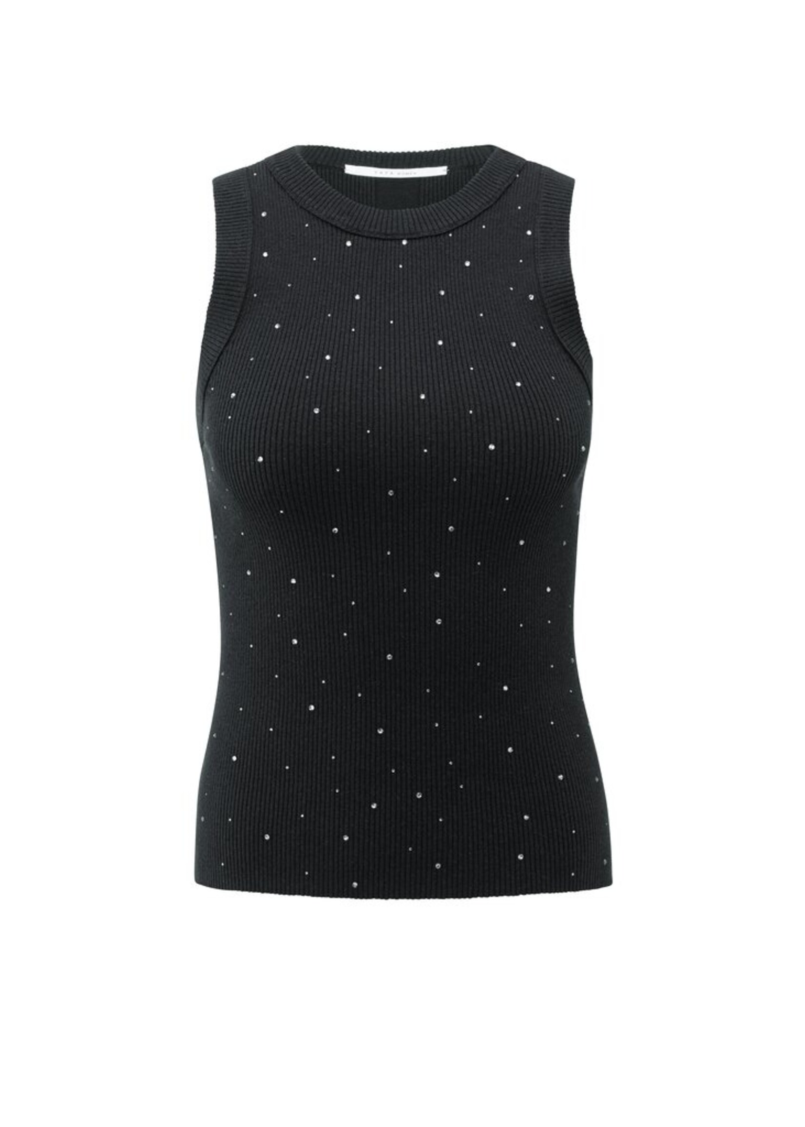 Yaya Yaya, Gebreide tanktop met ribstructuur en glinsterdetails, Black, Size: