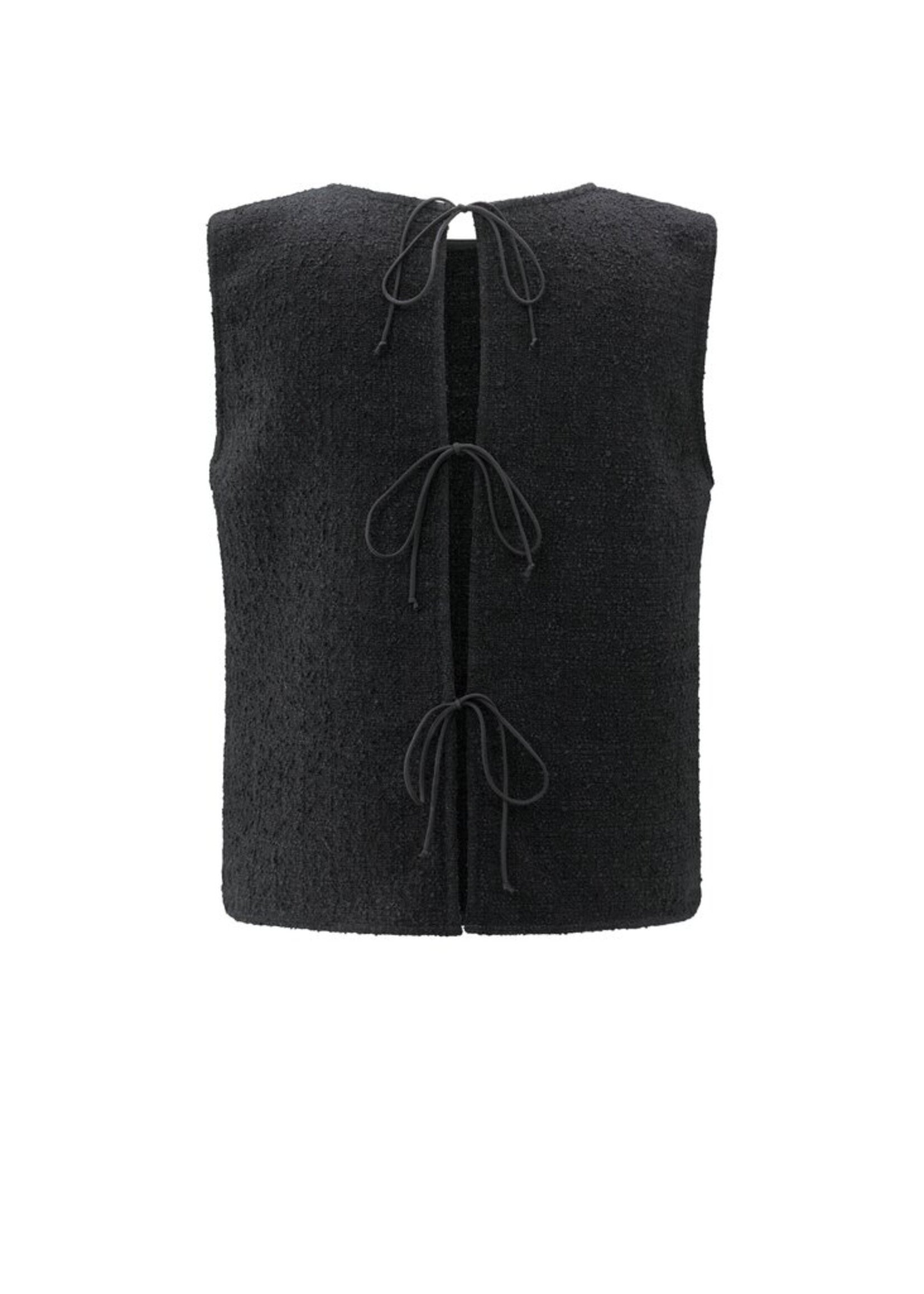 Yaya Yaya, Mouwloze top met striksluitingen op de rug, Black, Size: