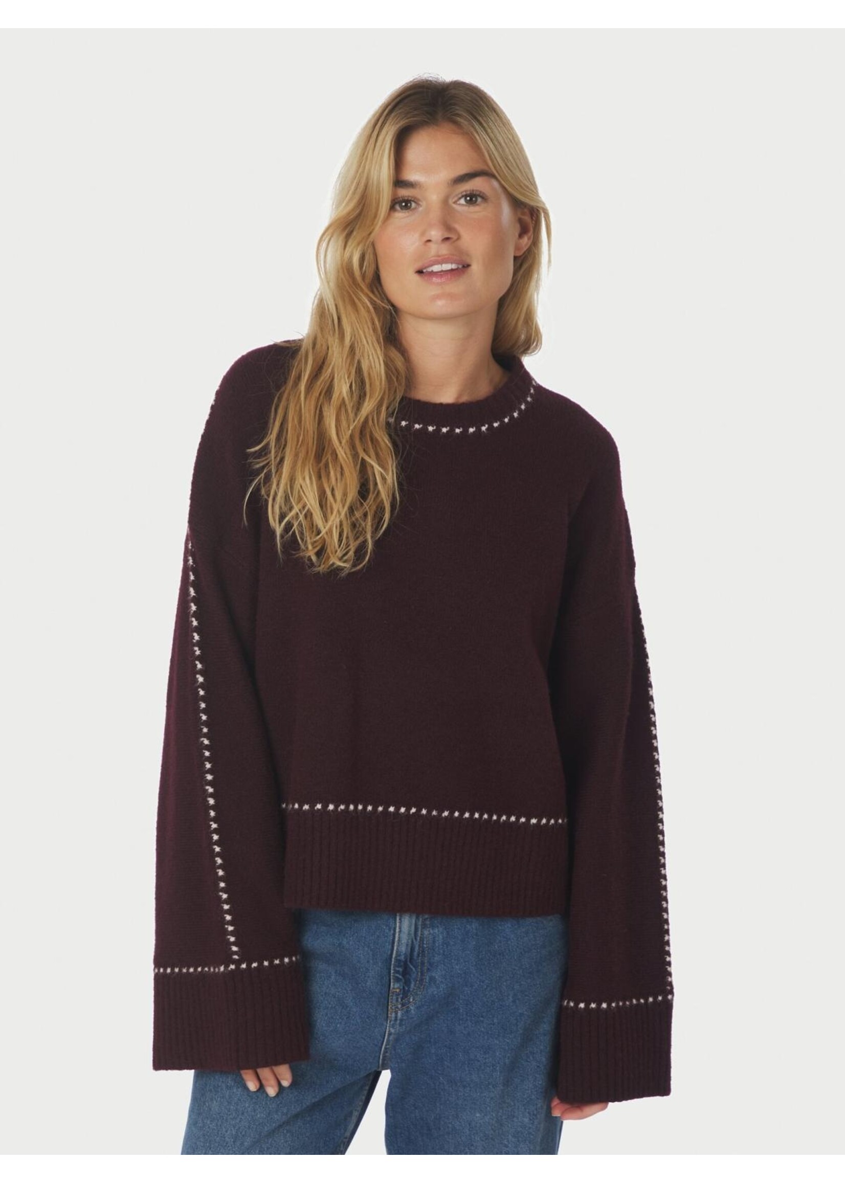 Neo Noir Neo Noir, Roeme Knit Stitch Blouse, Wine, Size: