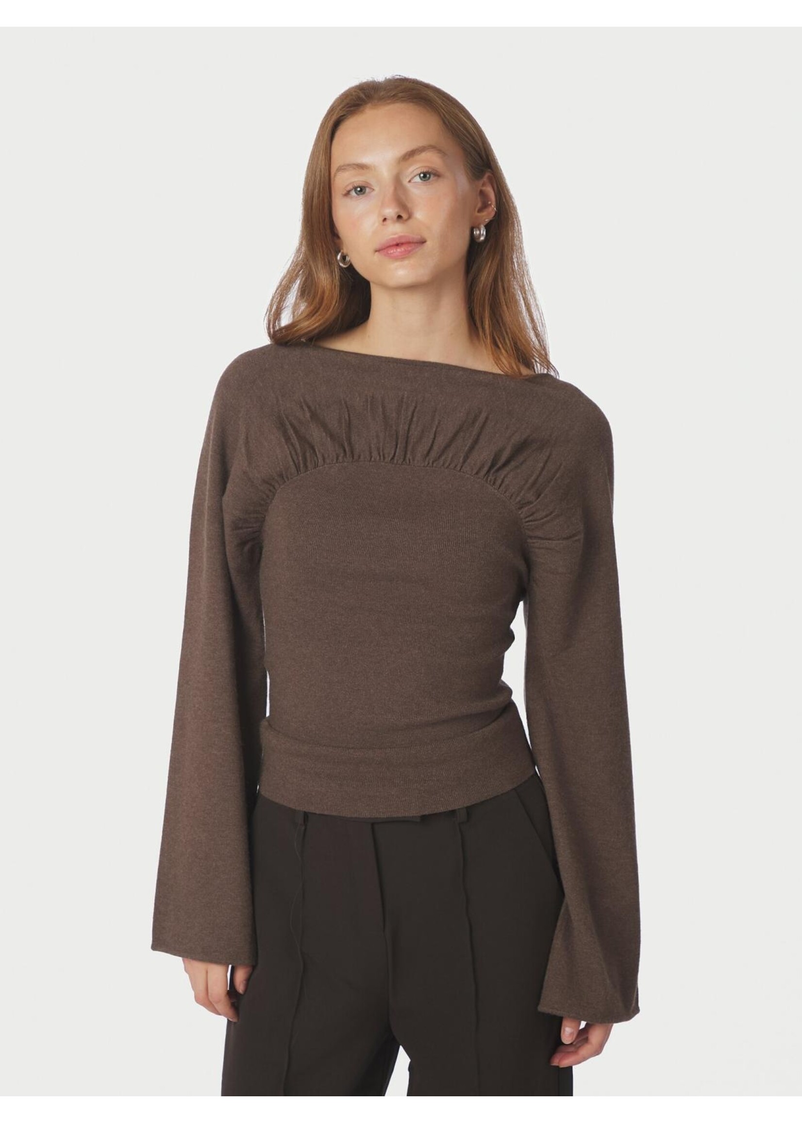 Neo Noir Neo Noir, Kaiba Knit Blouse , Brown Melange, Size: