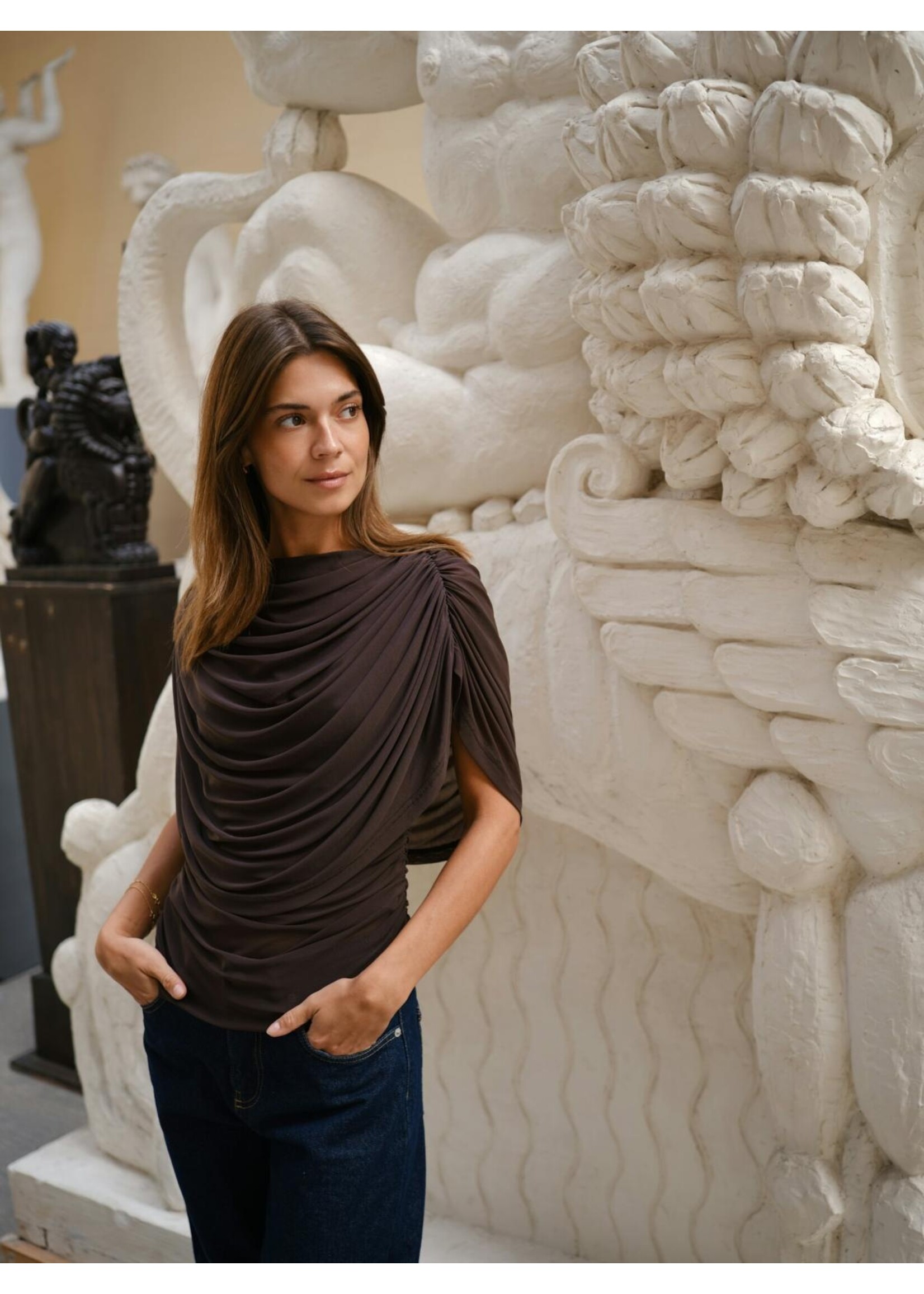 Neo Noir Neo Noir, Cottuna Drapy Mesh Top , Brown, Size: