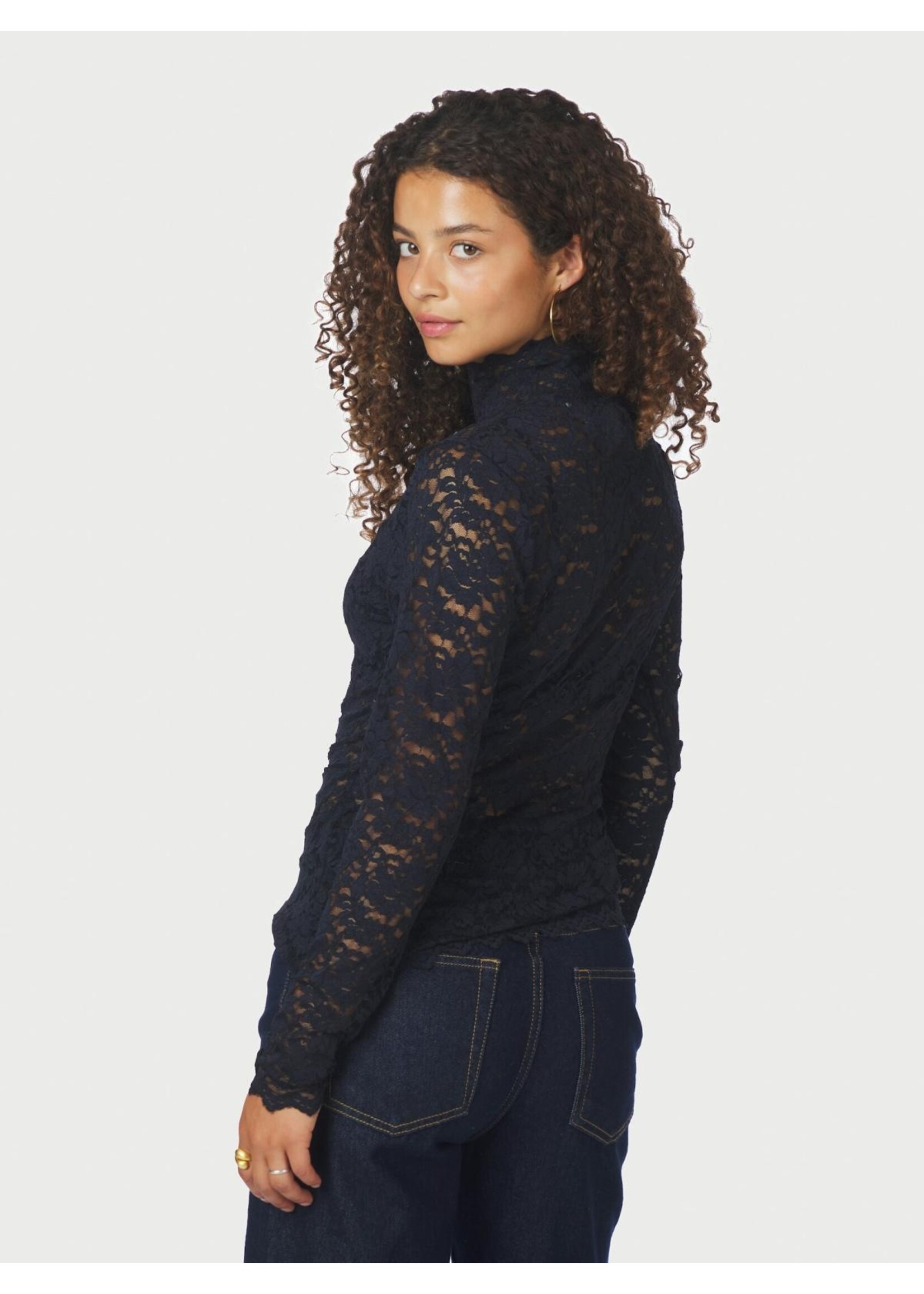 Neo Noir Neo Noir, Liza Laceflower Blouse, Navy, Size: